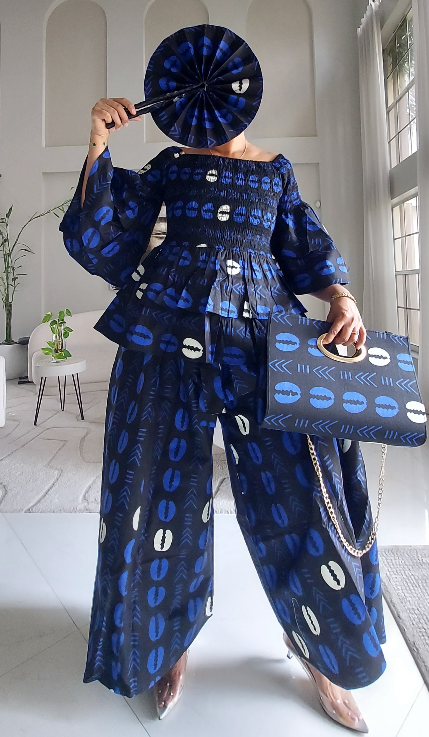 5-Piece African Ankara Pant Set – Bold Blue Elegance 019-PS14D