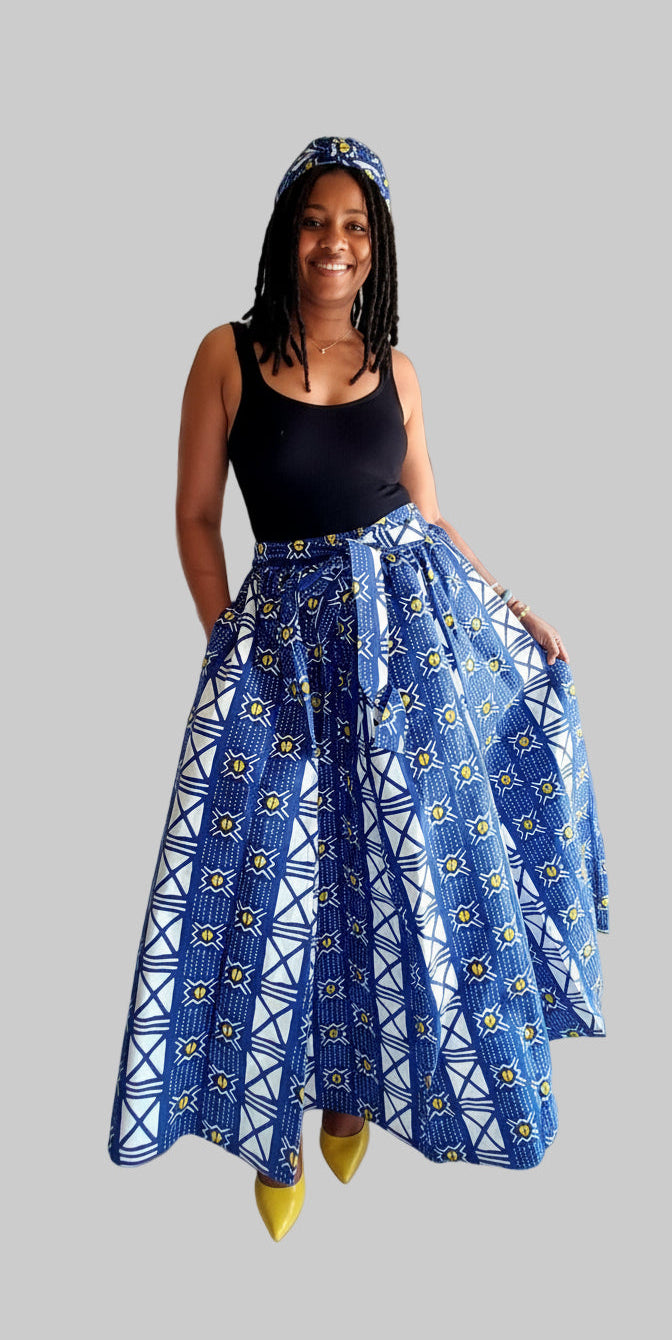 Women's Maxi Skirt-1350 White/Blue