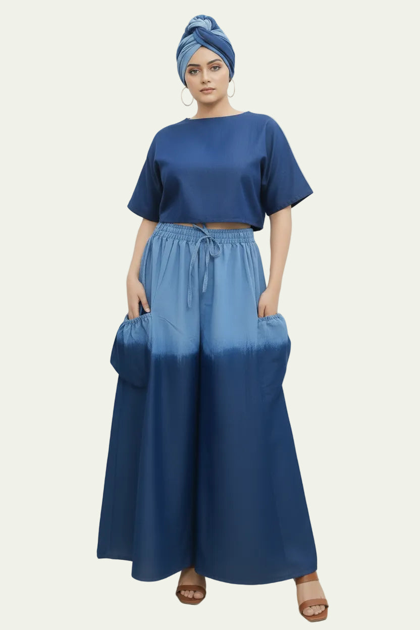 Denim two tone Big Pocket Maxi Skirt ES50