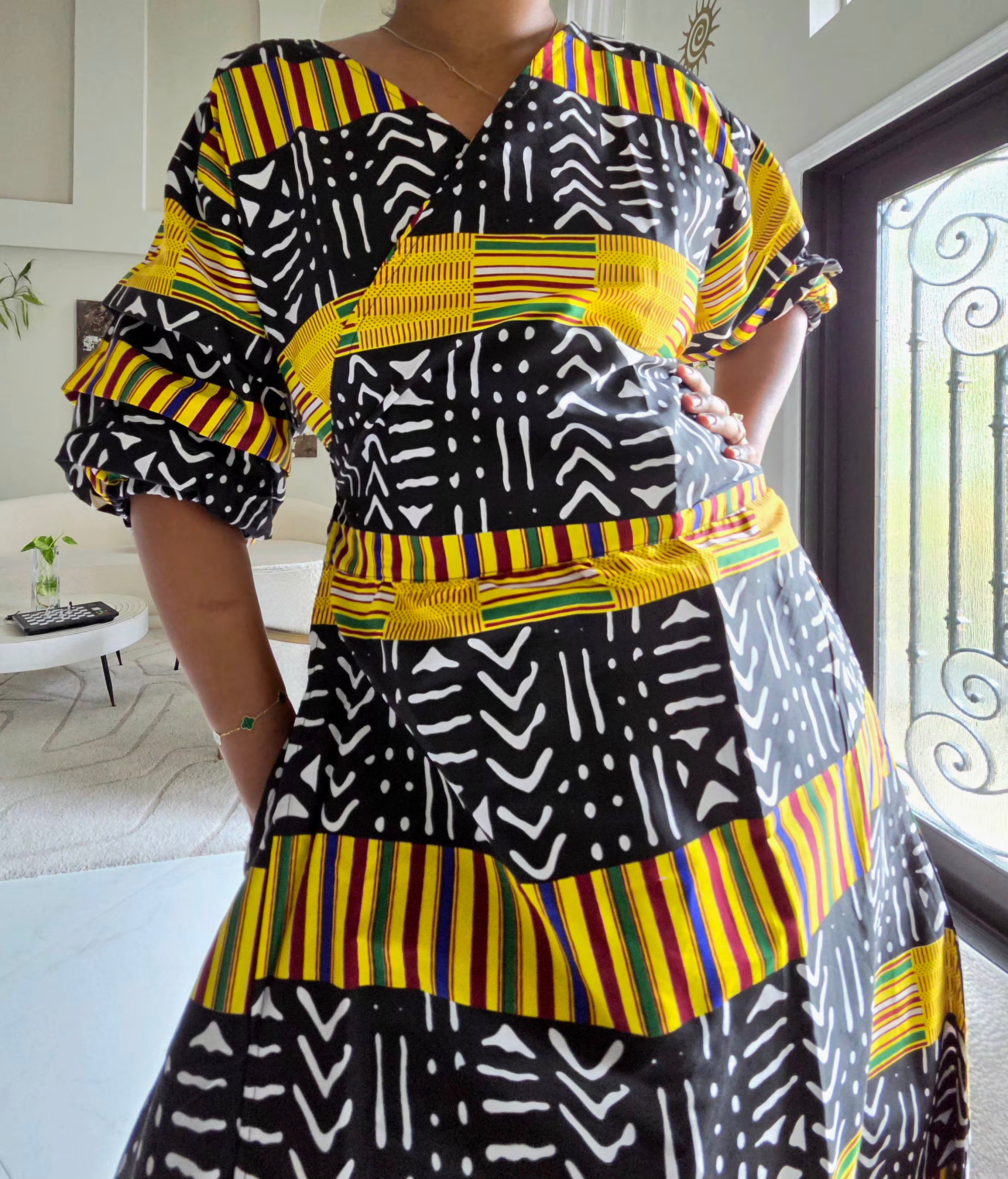 746 Wrap Dress With Puffed Sleeves Print 850