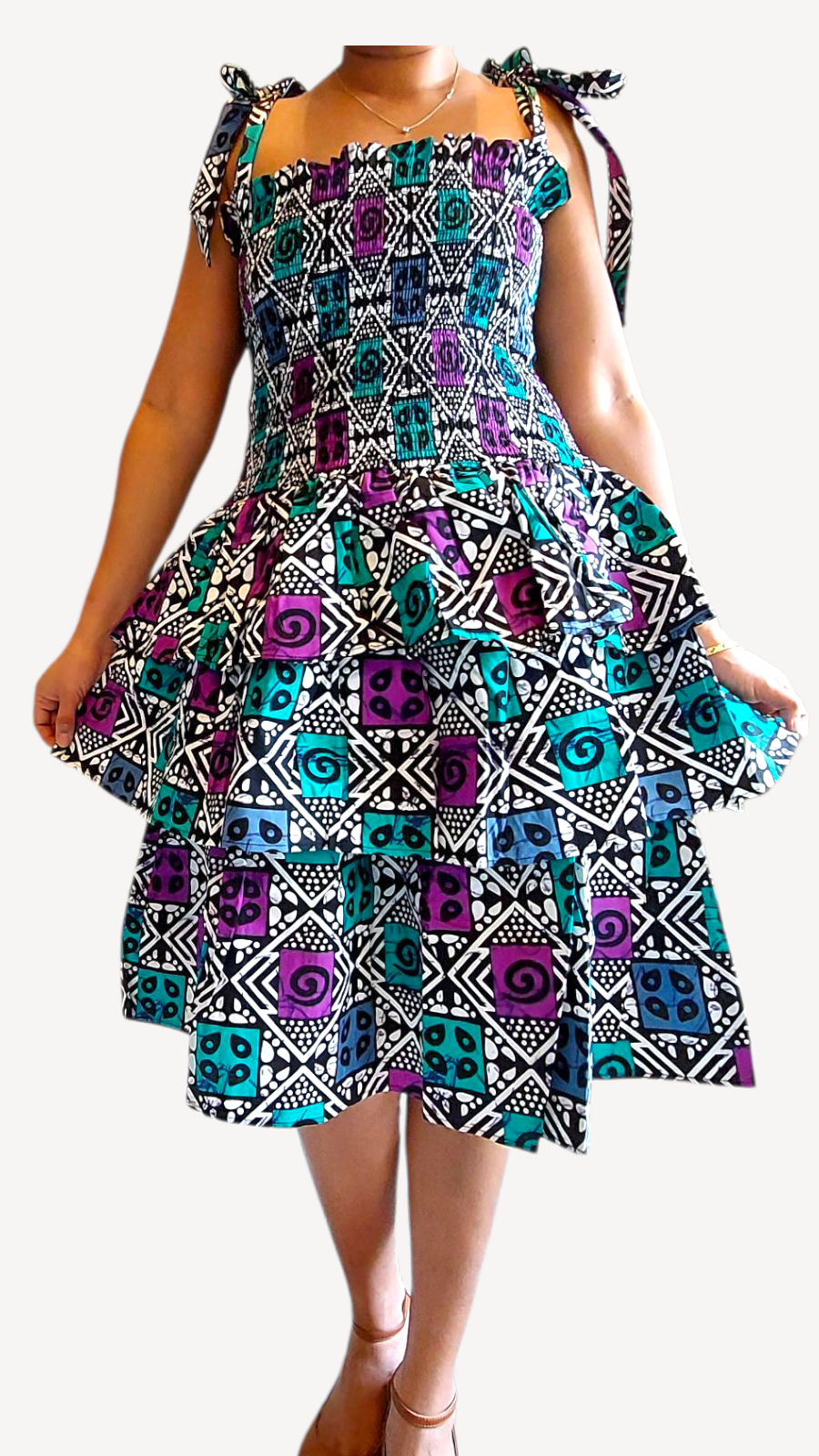 Flounce Dress/Shoulder Straps /African Anarka  Print KVZ66