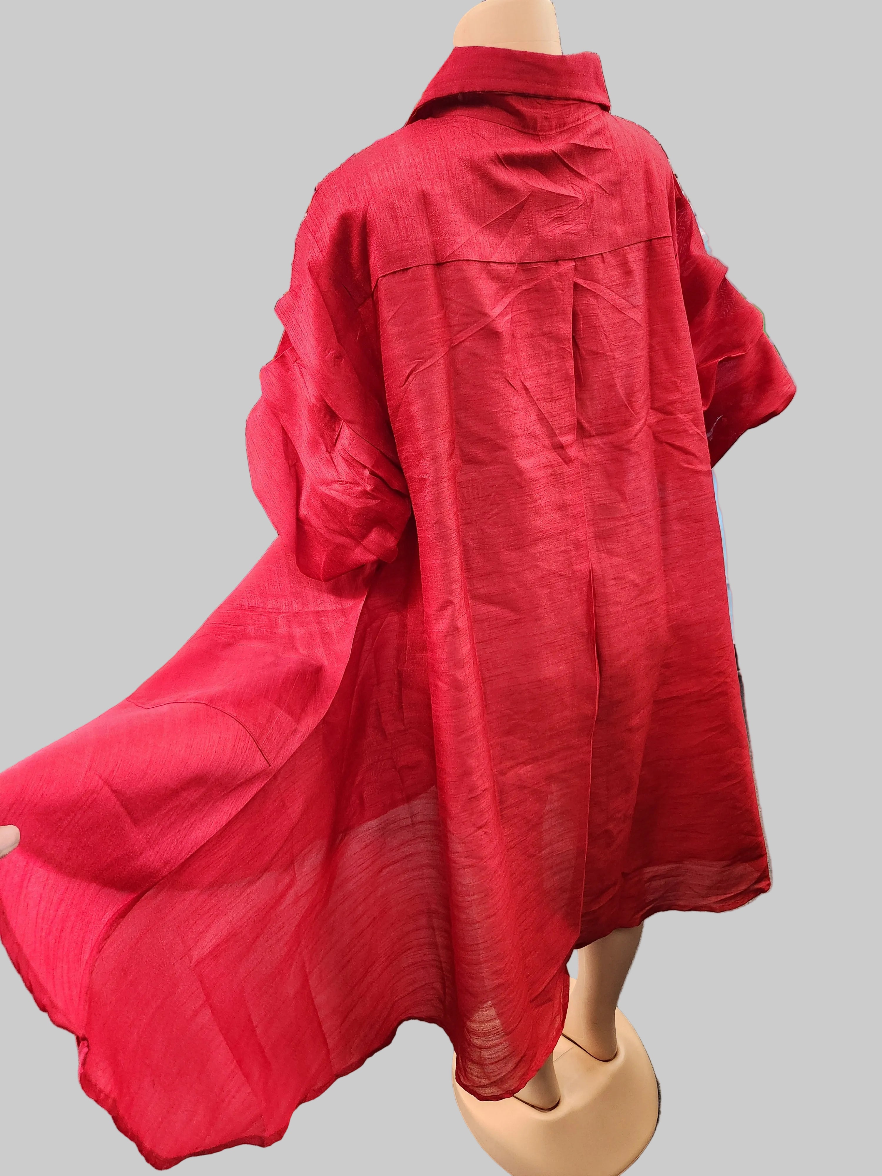 Swing Dress/ Faux Silk/ Ruffle Sleeve With Gyname Decal 758G Red