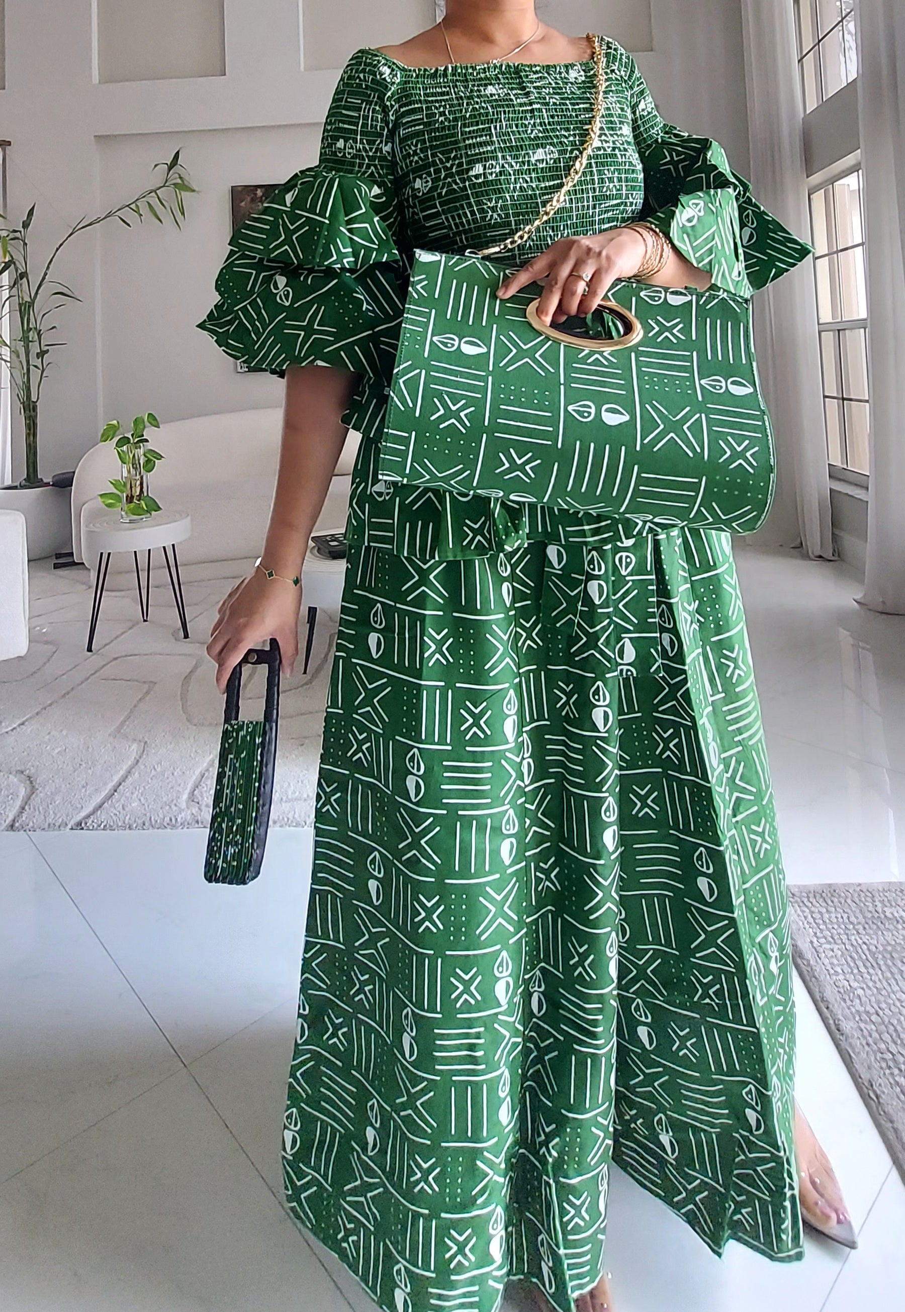 5-Piece African Ankara Pant Set Emerald - 019-PS14C