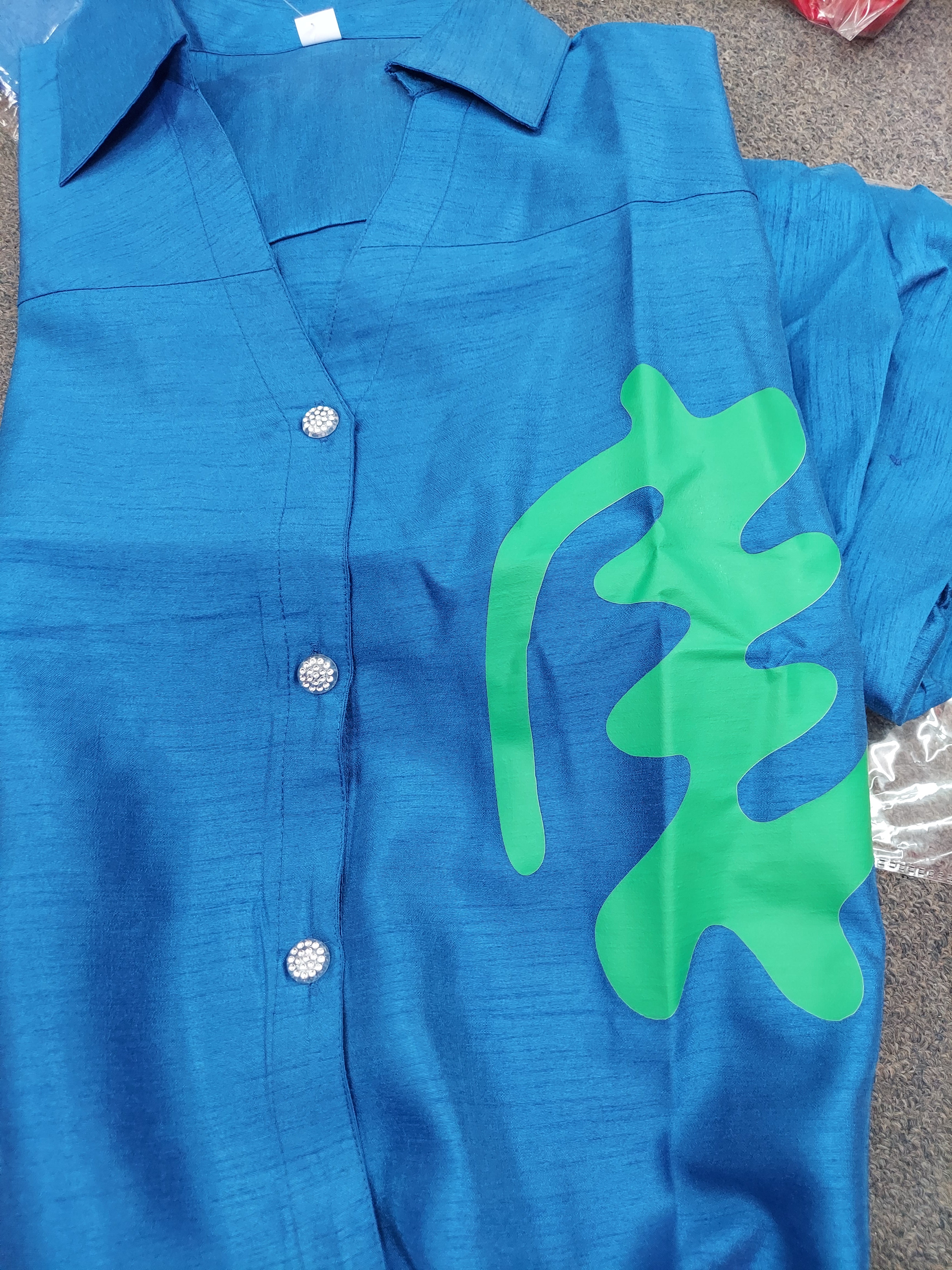 Swing Dress/ Faux Silk/ Ruffle Sleeve With Gyname Decal 758G Royal Blue