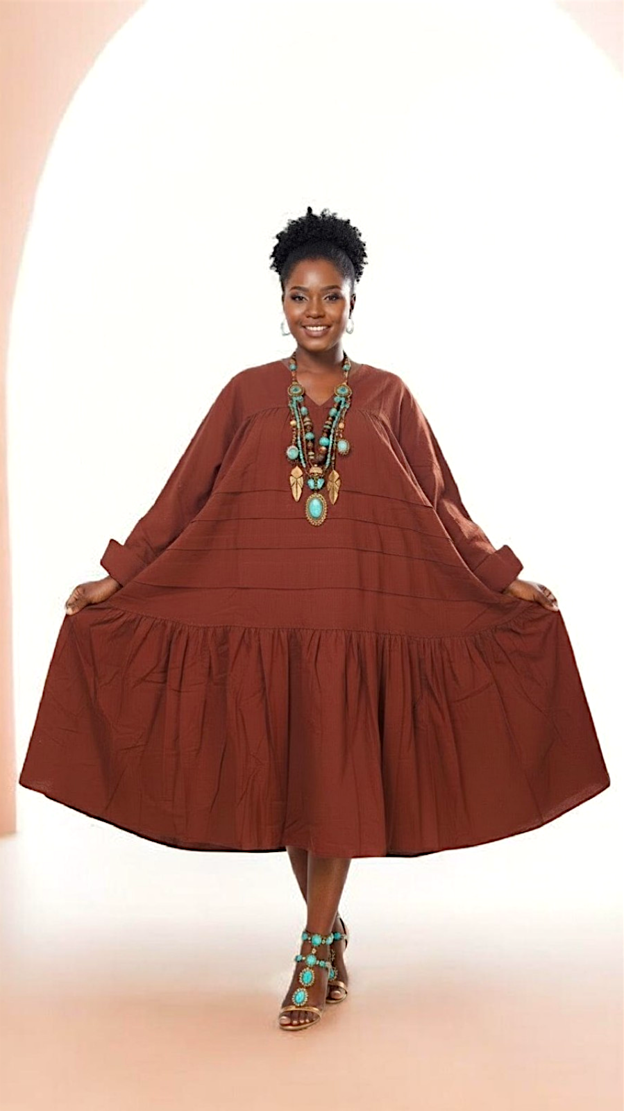 Tiered Midi Dress- Cocoa 7580
