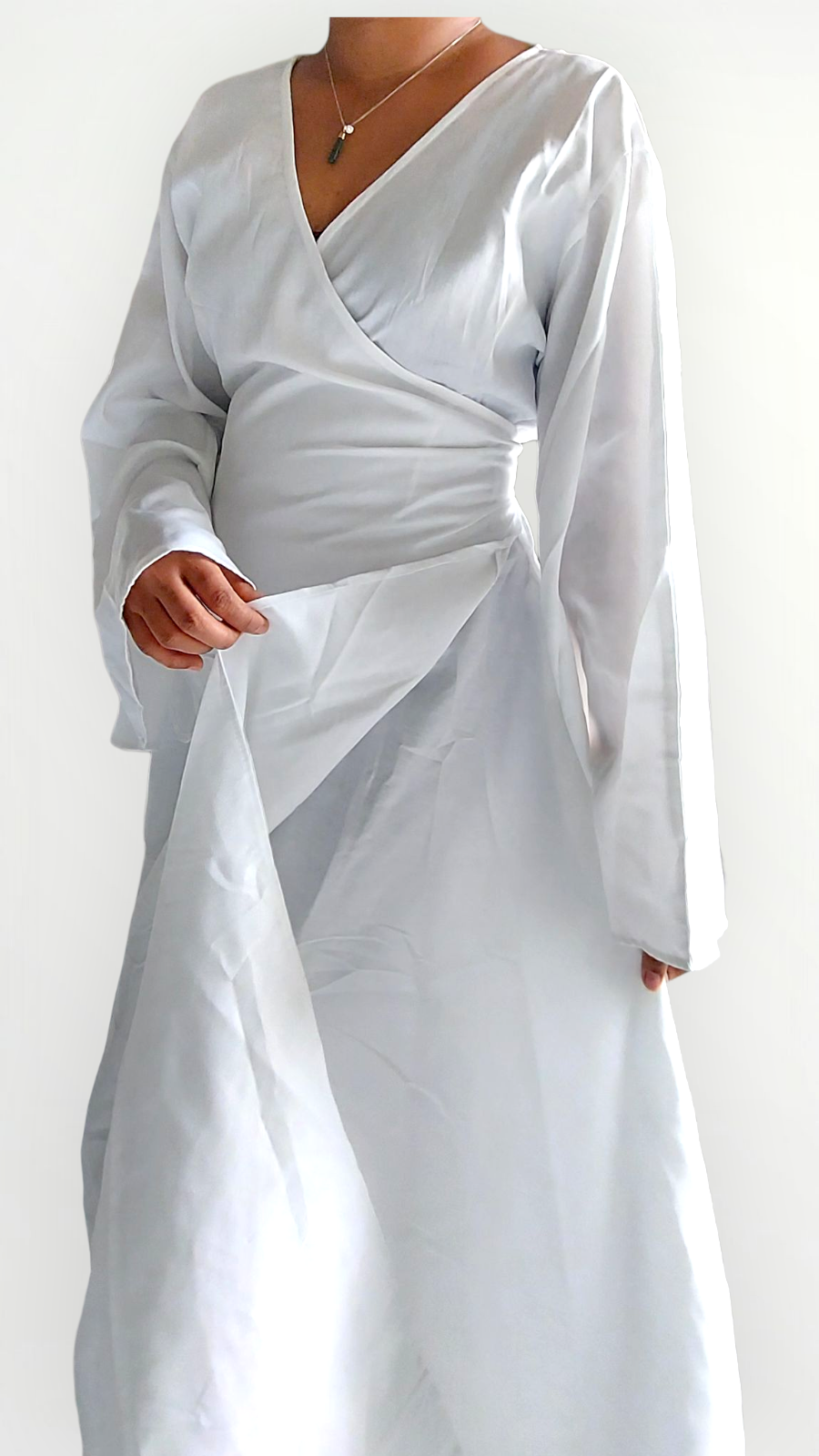 Women Wrap Around Dress/Bell sleeve - 1360 White