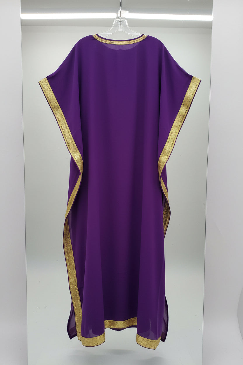 Beaded kaftan Dress With Gold Border Purple 103