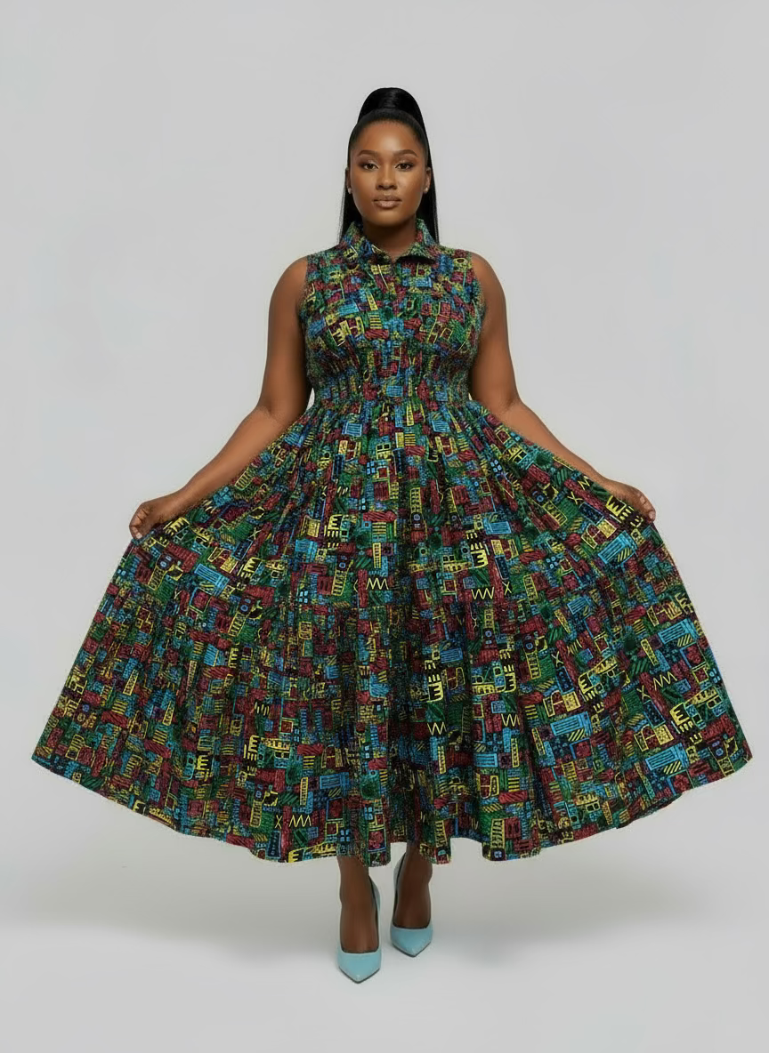 KVC24-1 Middi Halter Smock Dress