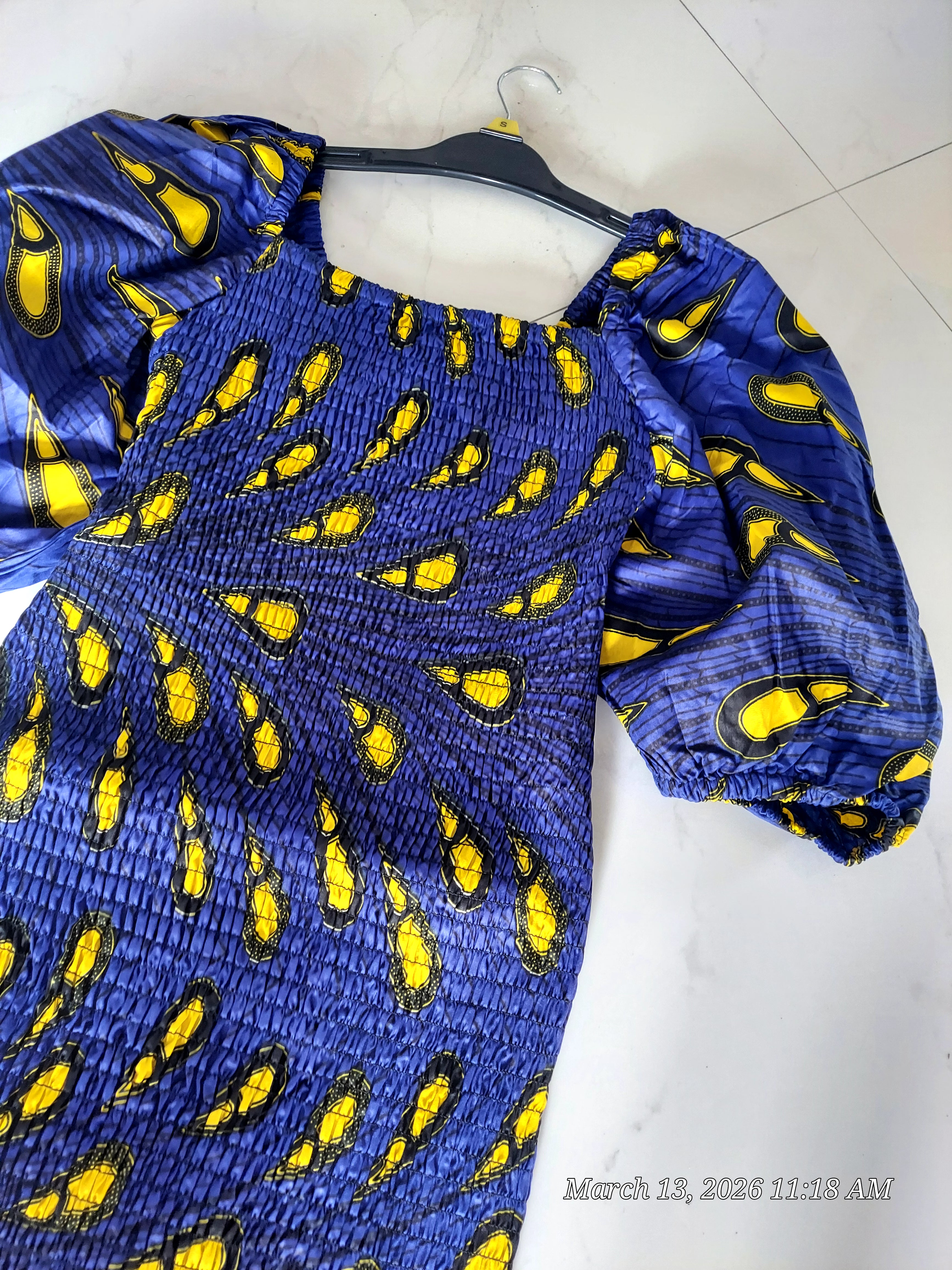 Fitted Smock Mid length Dress/ Puff Sleeve-KVZ35 Paisley