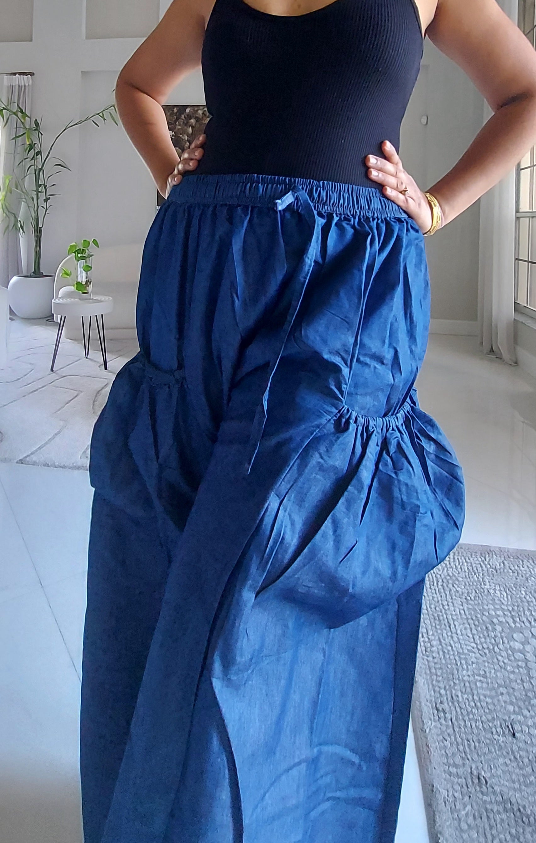 Denim Big Pocket Palazzo Pant - 45 Dark Blue Denim