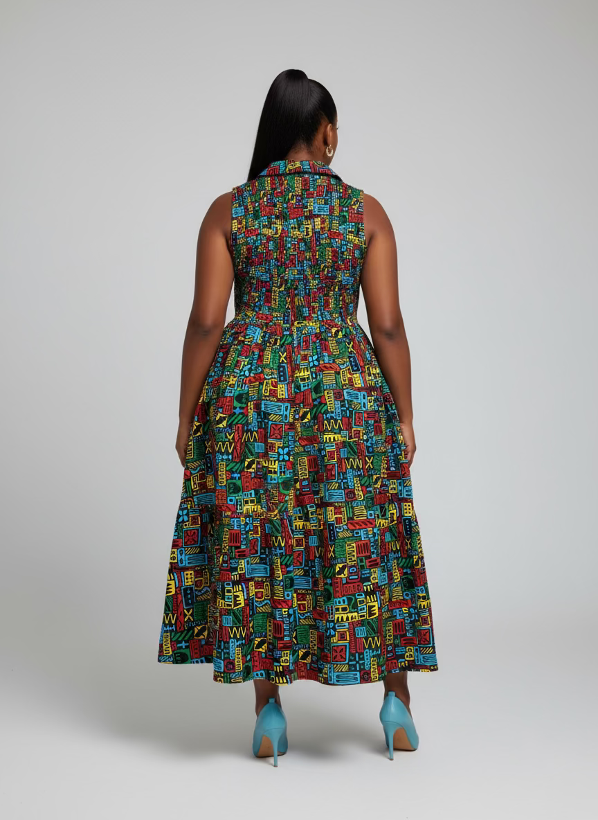 KVC24-1 Middi Halter Smock Dress