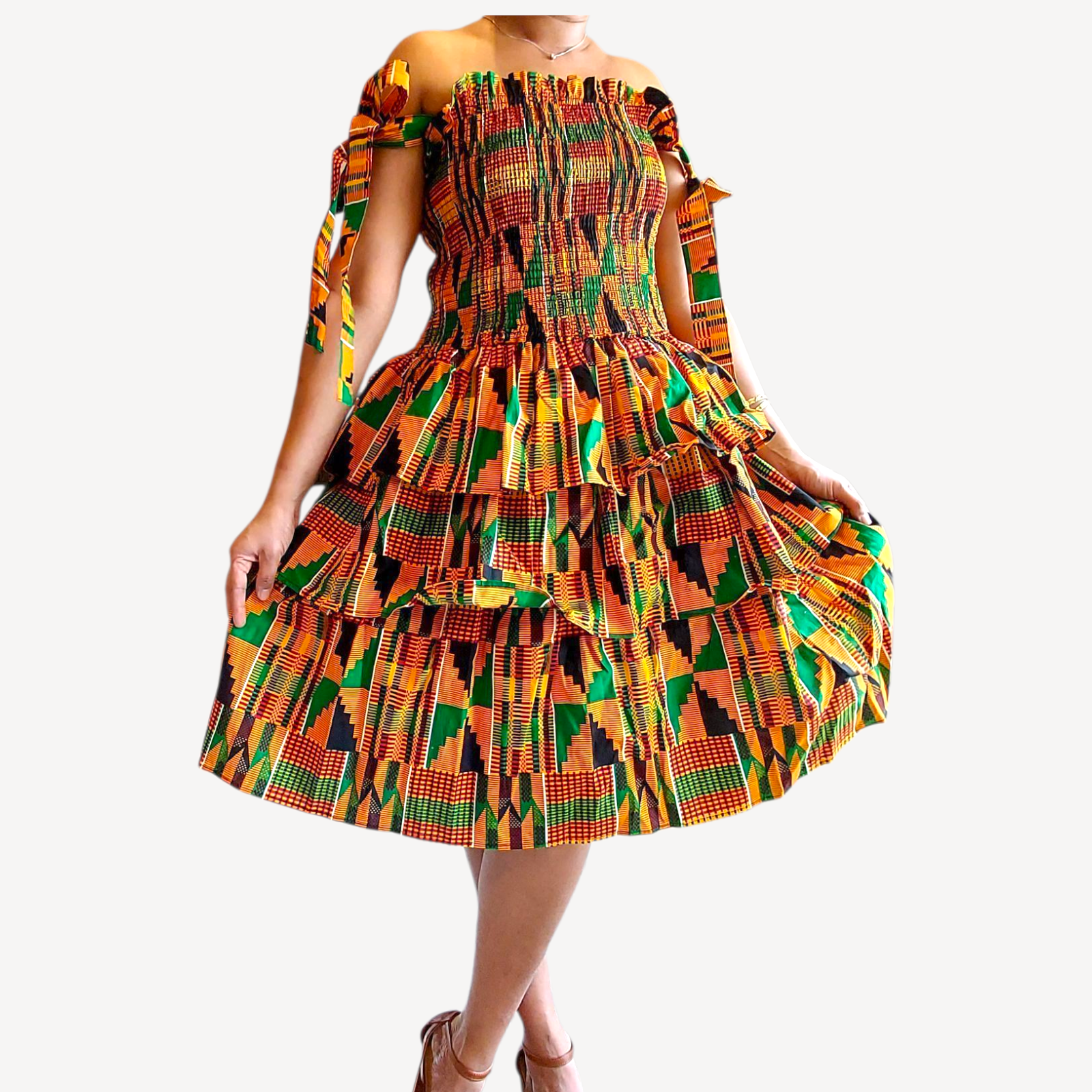Flounce Dress/Shoulder Straps /African Anarka  Print KVZ66