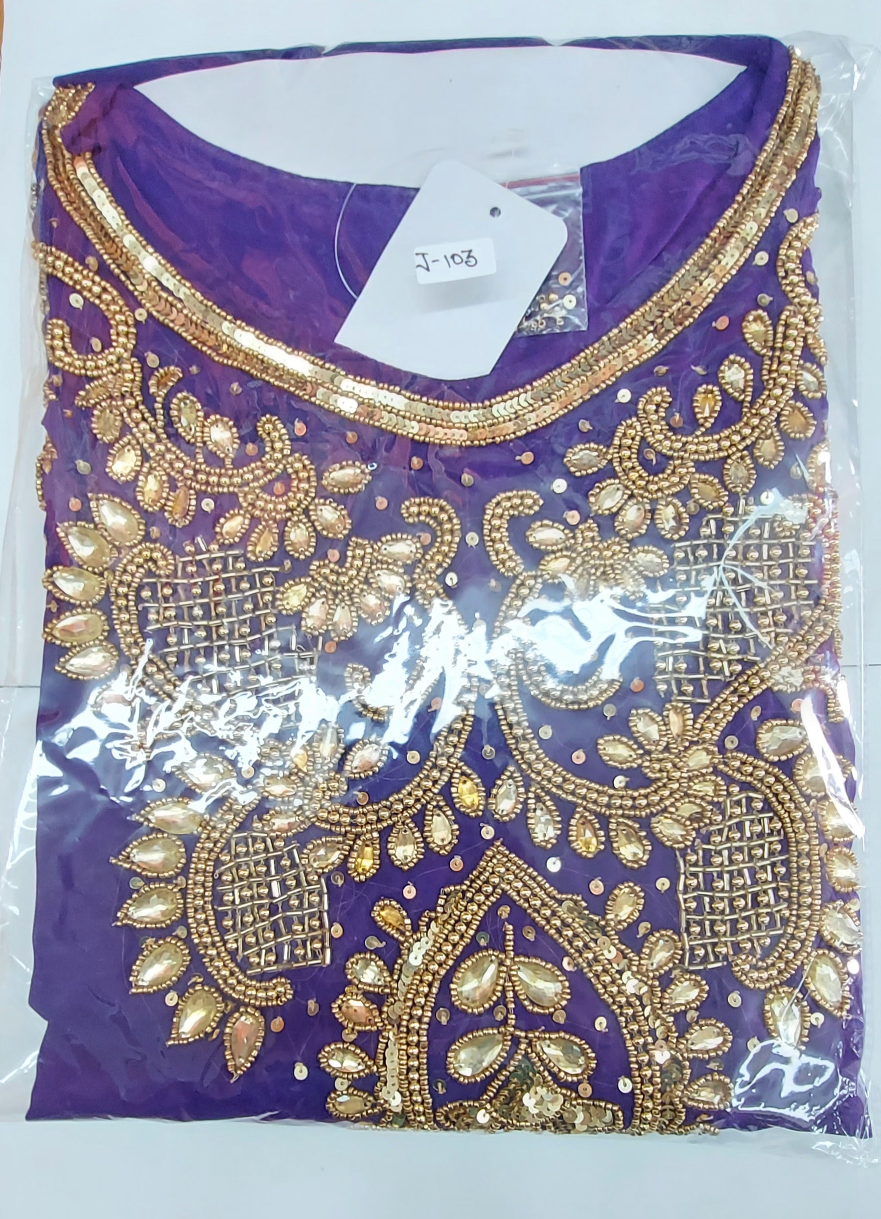 Beaded kaftan Dress With Gold Border Purple 103