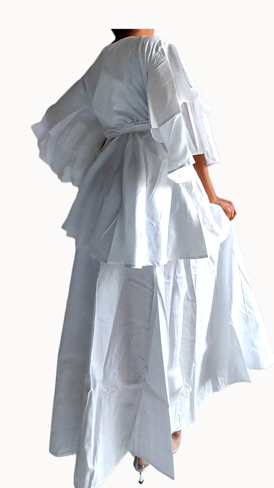 Cotton Wrap Blouse & Long  Skirt-TO12/1350 White