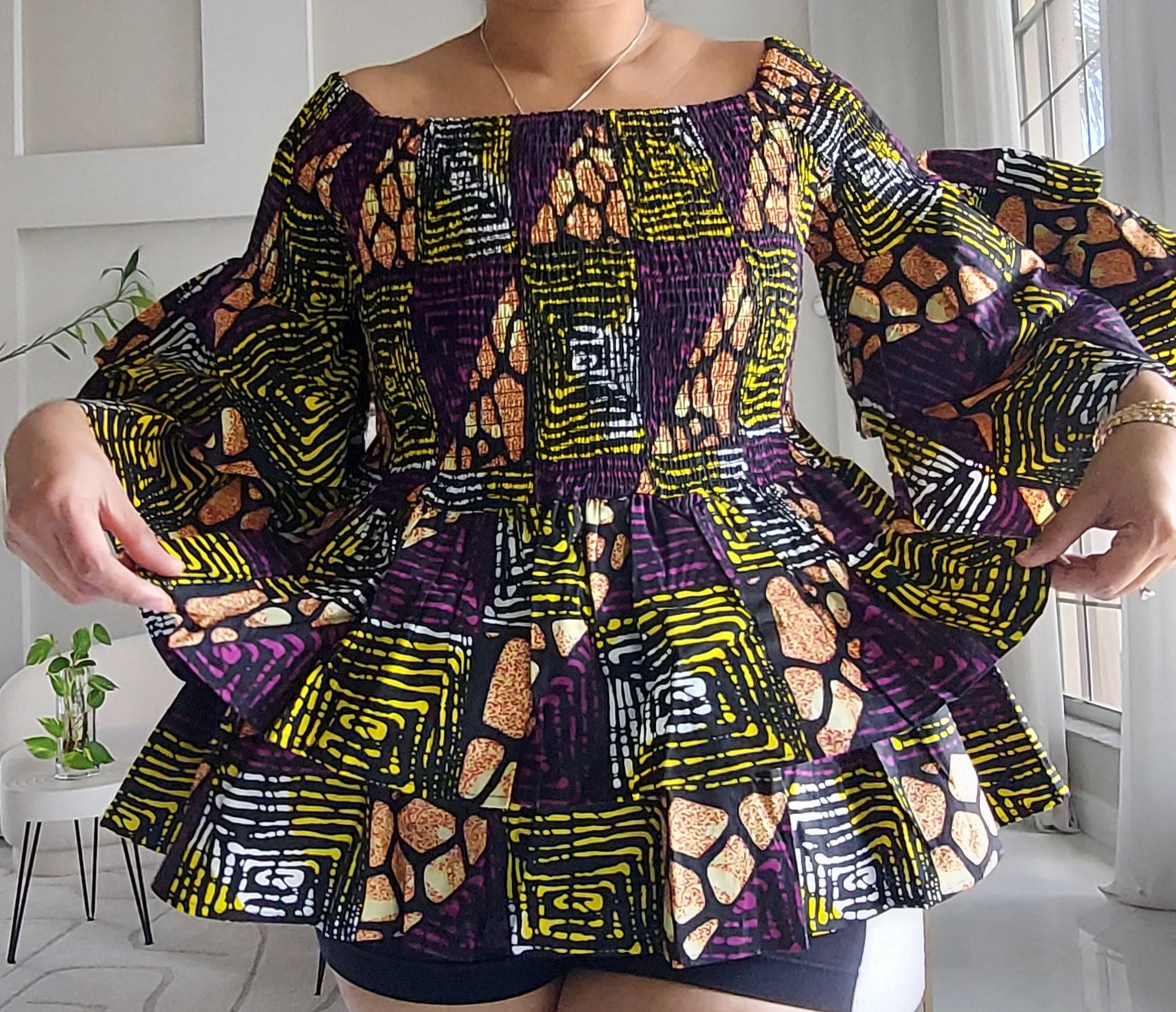 Ruffle Sleeves Peplum Blouse  019 E