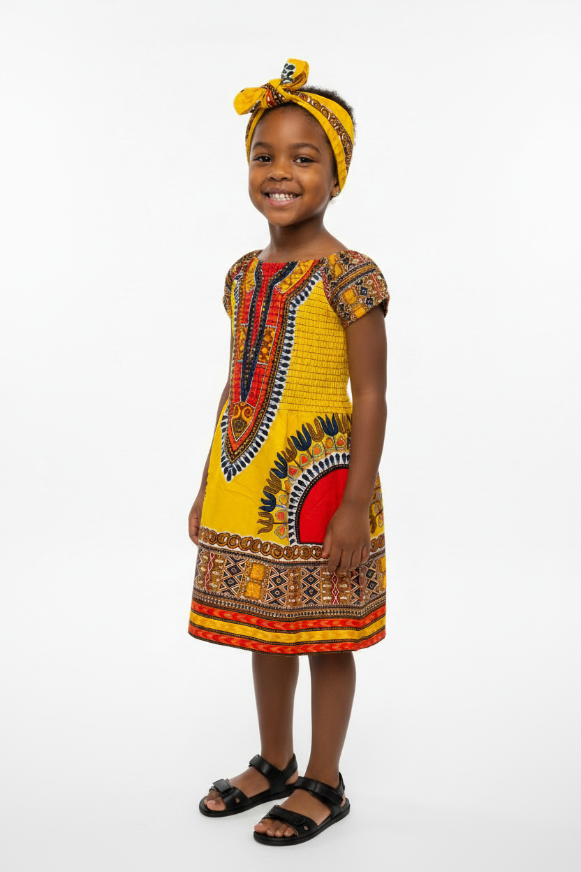 Little Kids / Girls African Dashiki Dresses With Head Band 112