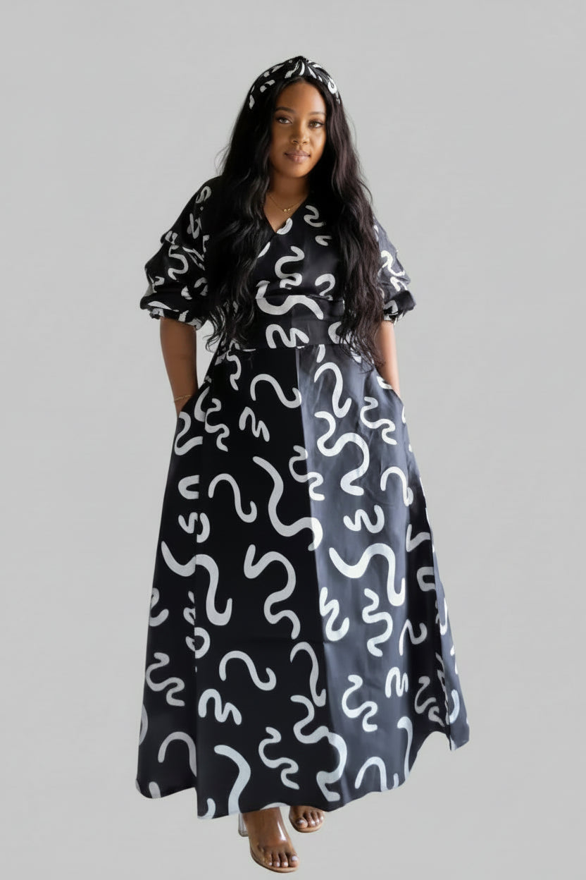 746 Wrap Dress With Puffed Sleeves Print 830