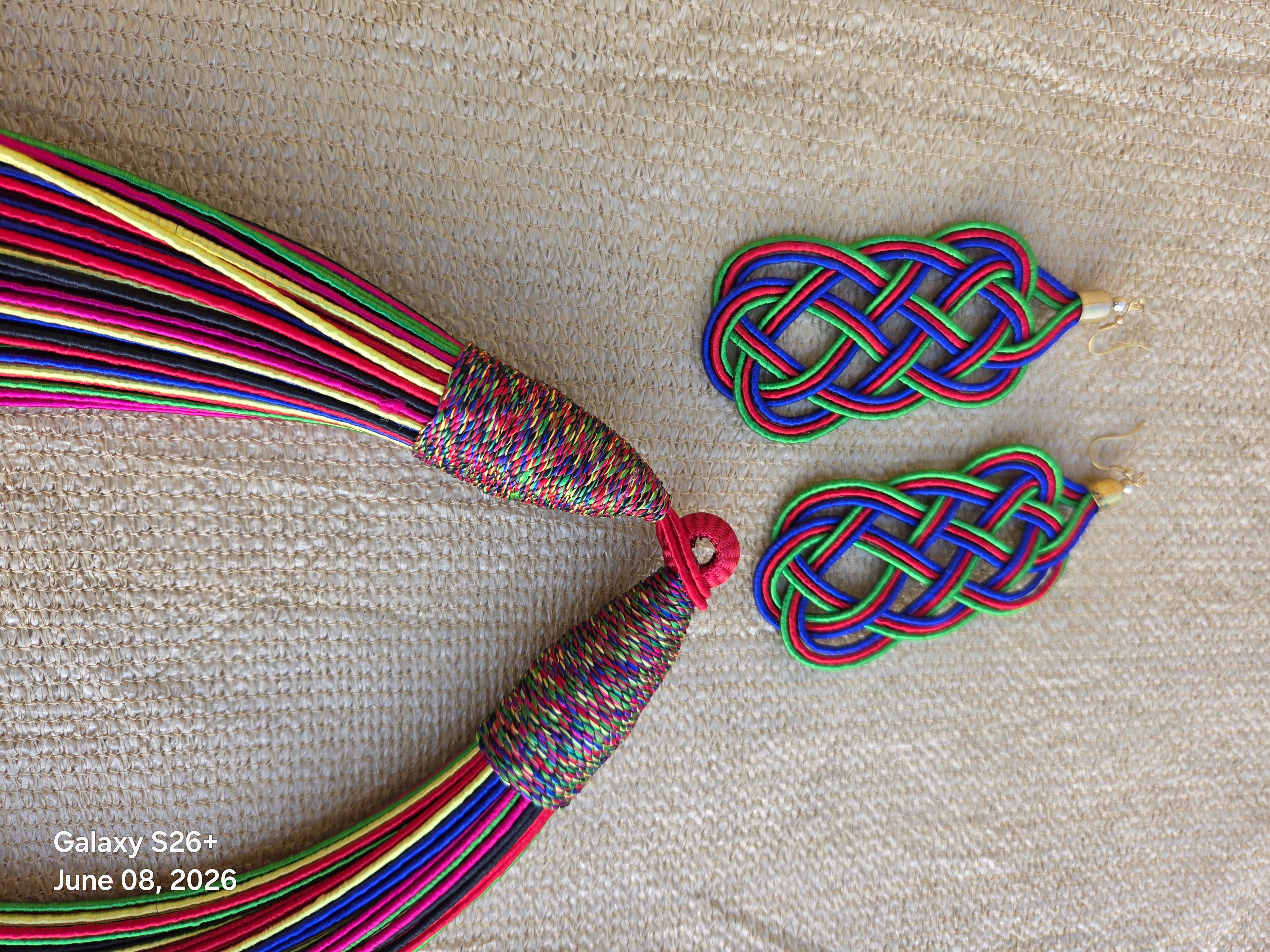 Rope Layered Necklace & Earrings Set Rainbow