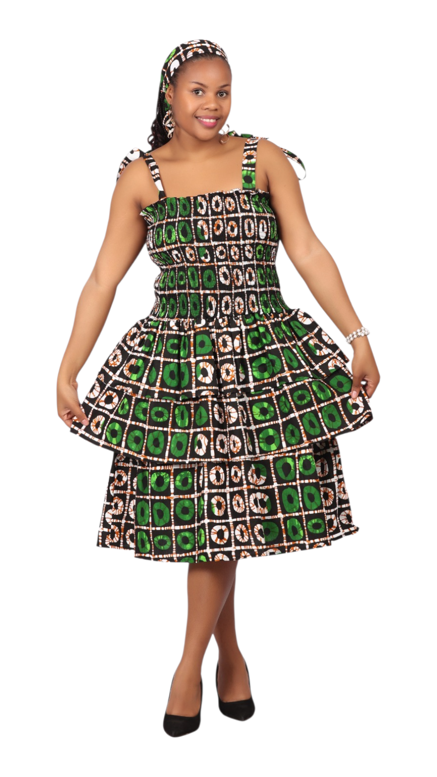 Flounce Dress/Shoulder Straps /African Anarka  Print B KVZ66