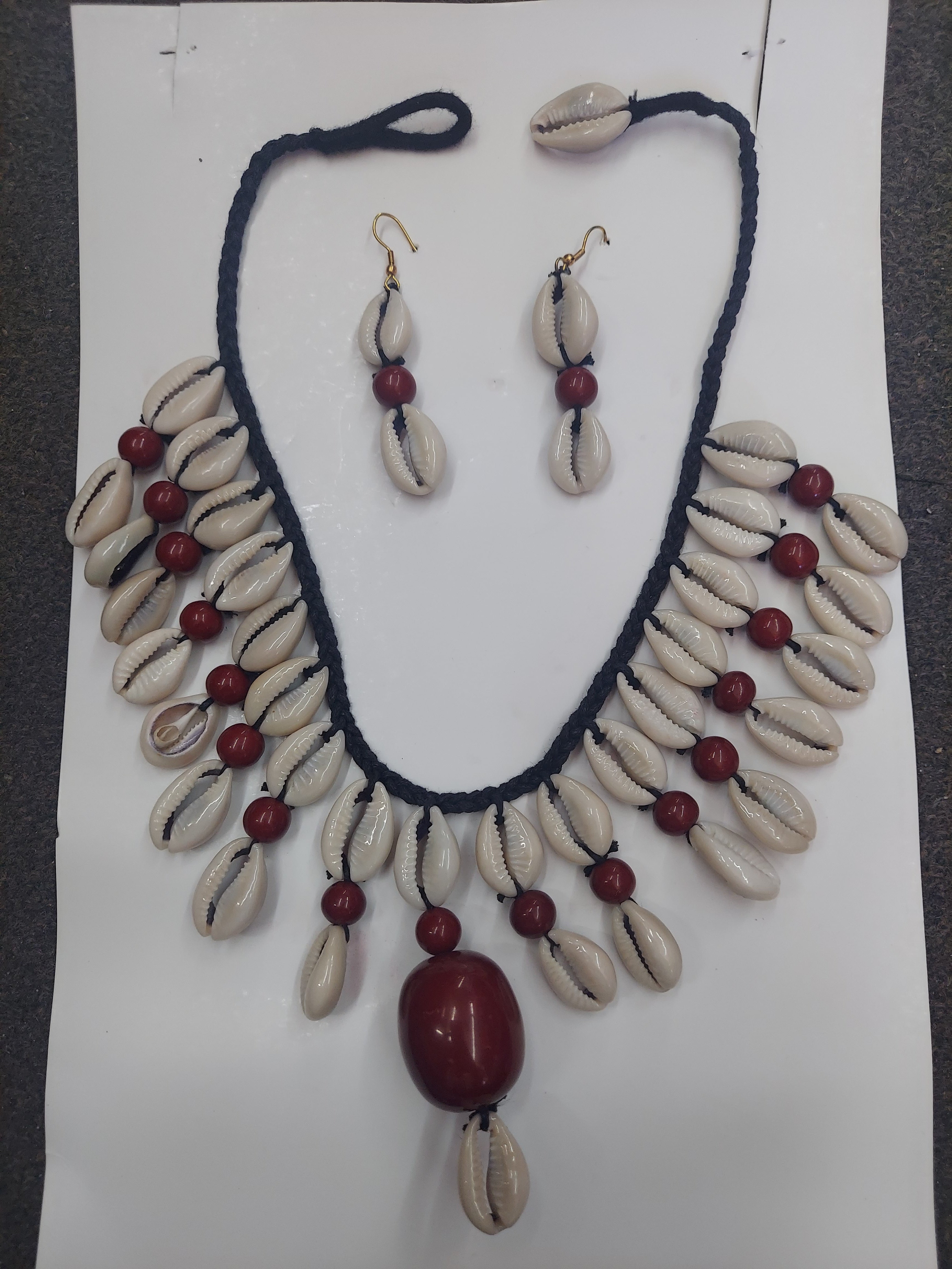 Cowrie Shell Necklace/ Earring Set- Burgundy