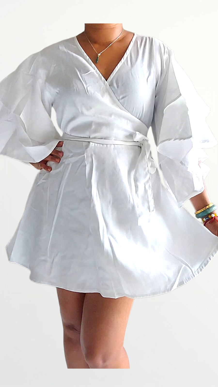 Cotton Wrap Blouse/ Mini Dress- White TO12