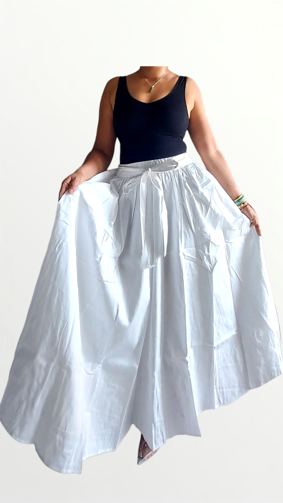 Cotton Wrap Blouse & Long  Skirt-TO12/1350 White