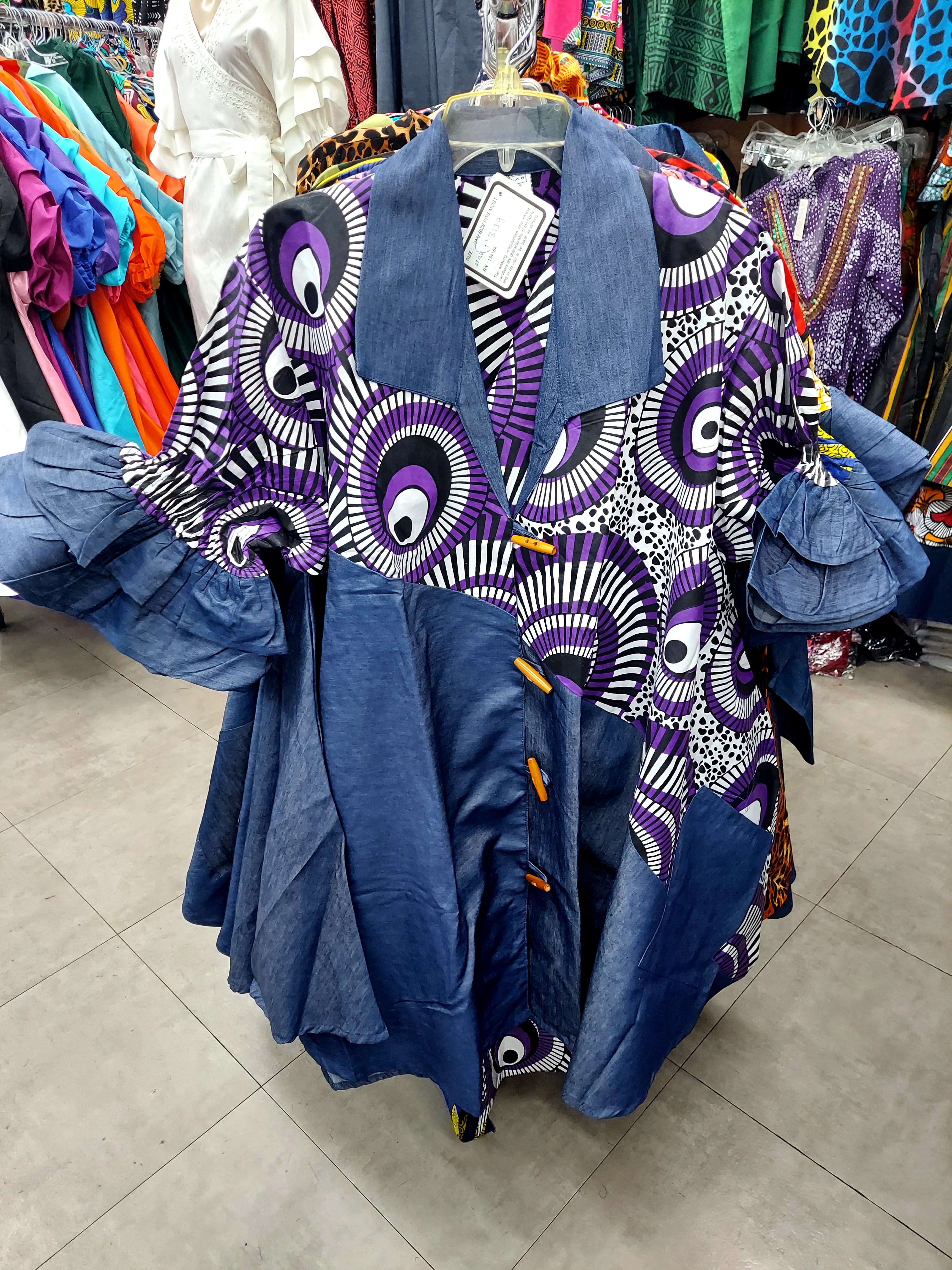 Denim Shirt Dress with Ankara African Print 3139-J