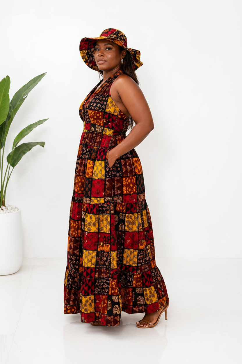 Halter Dress With Hat KVZ90-5 Brown