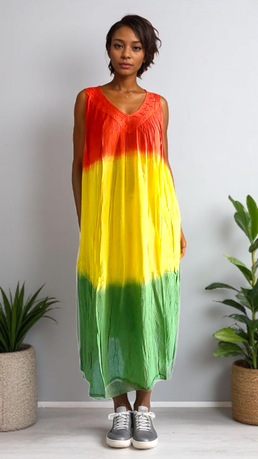 Crinkle Day Dress Tri Color- Rasta 325