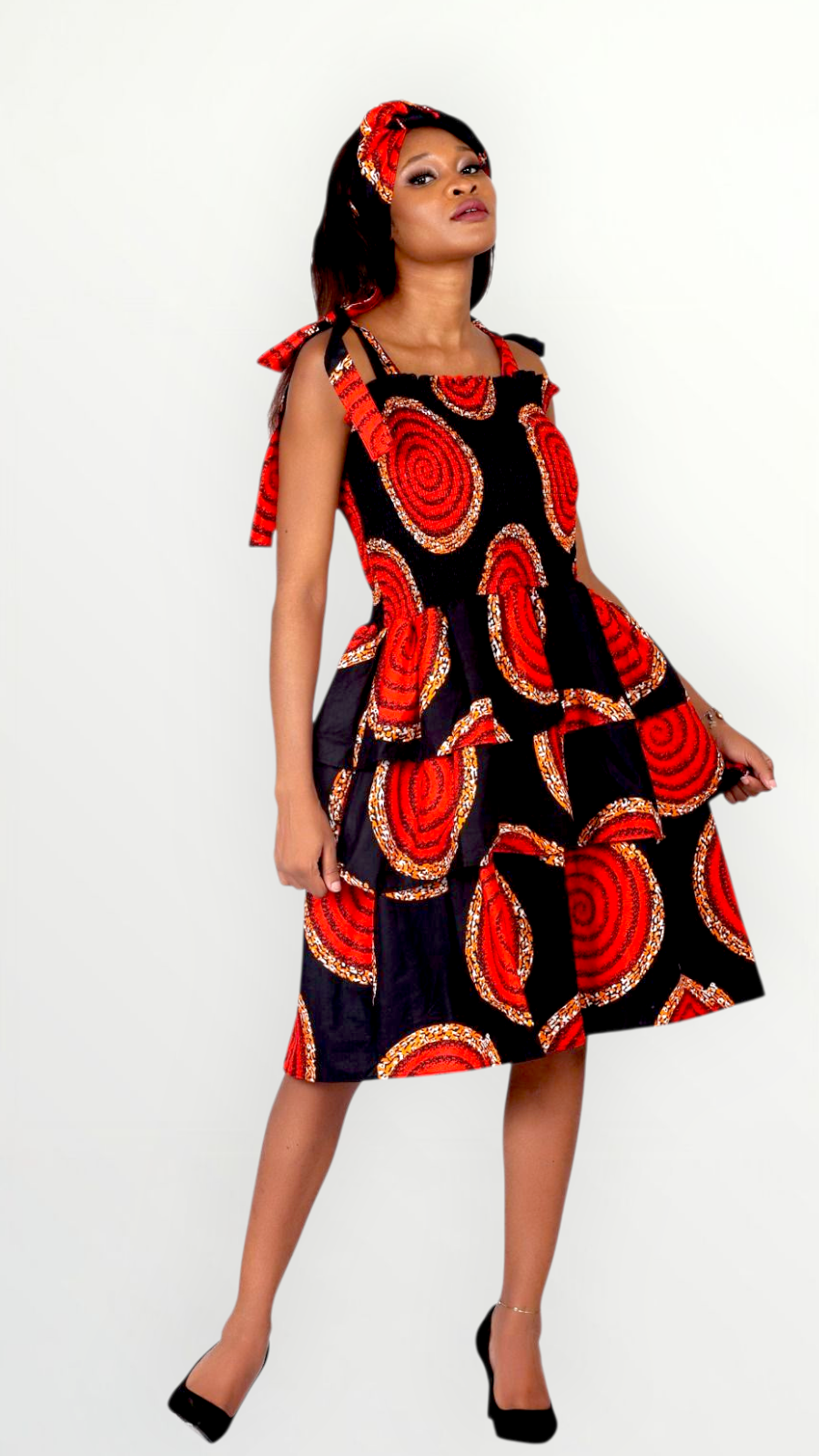 Flounce Dress/Shoulder Straps /African Anarka  Print KVZ66