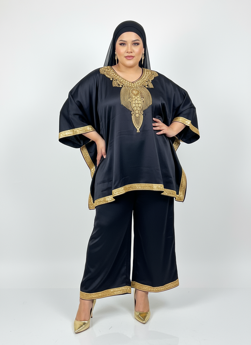kaftan Palazzo Set Black And Gold - kP05
