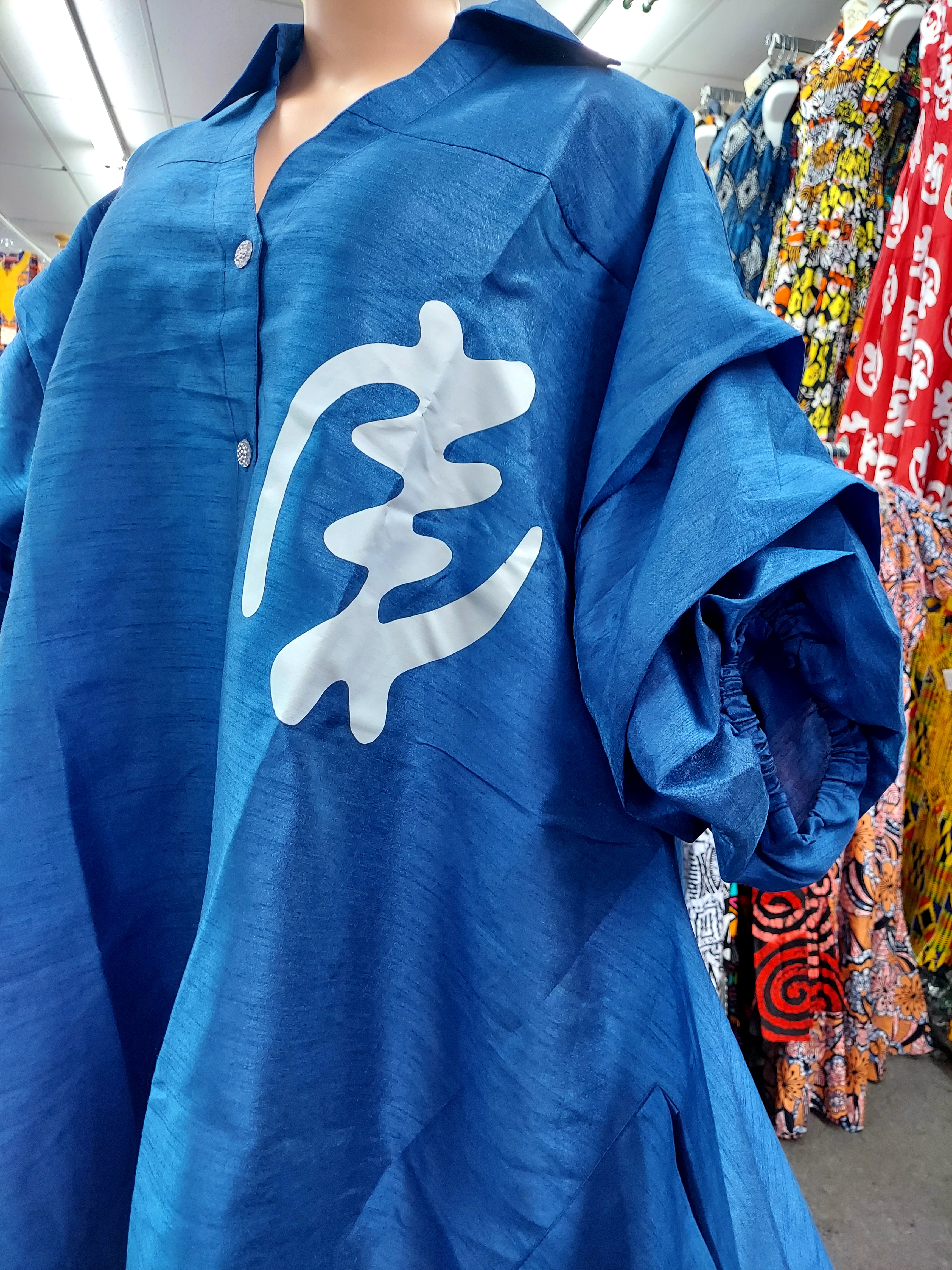 Swing Dress/ Faux Silk/ Ruffle Sleeve With Gyname Decal 758G Royal Blue