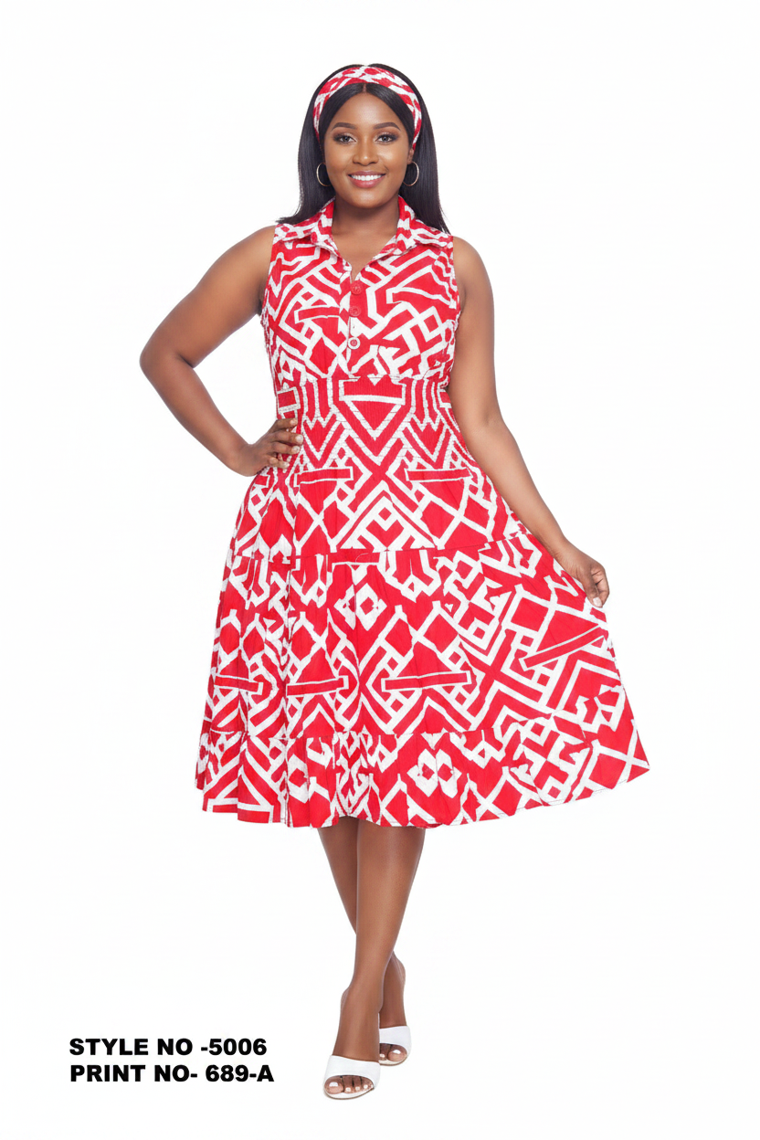 5006 - Woman's Mid-Length Smock Dress Print 689A