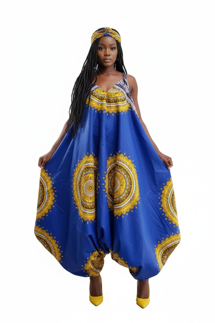Harem Romper / Jumpsuit Royal Blue/Gold 212