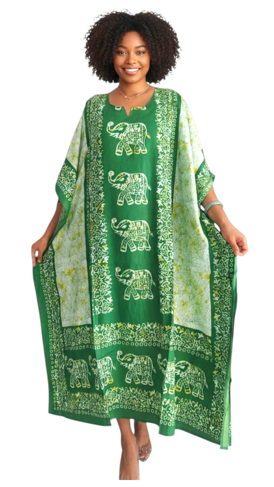 Elephant Print  Kaftan Dress - k1000 Green