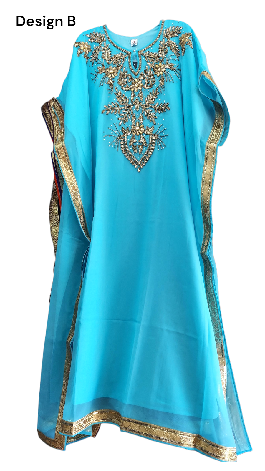 Beaded kaftan Dress & Scarf Set Baby Blue