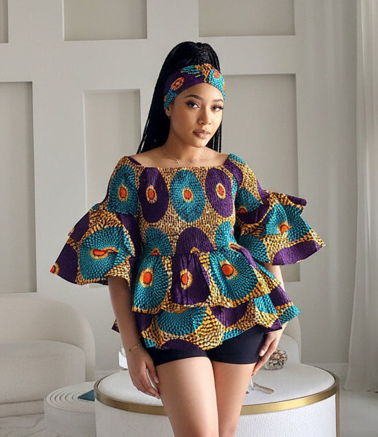Ruffle Sleeves Peplum Blouse  019 A
