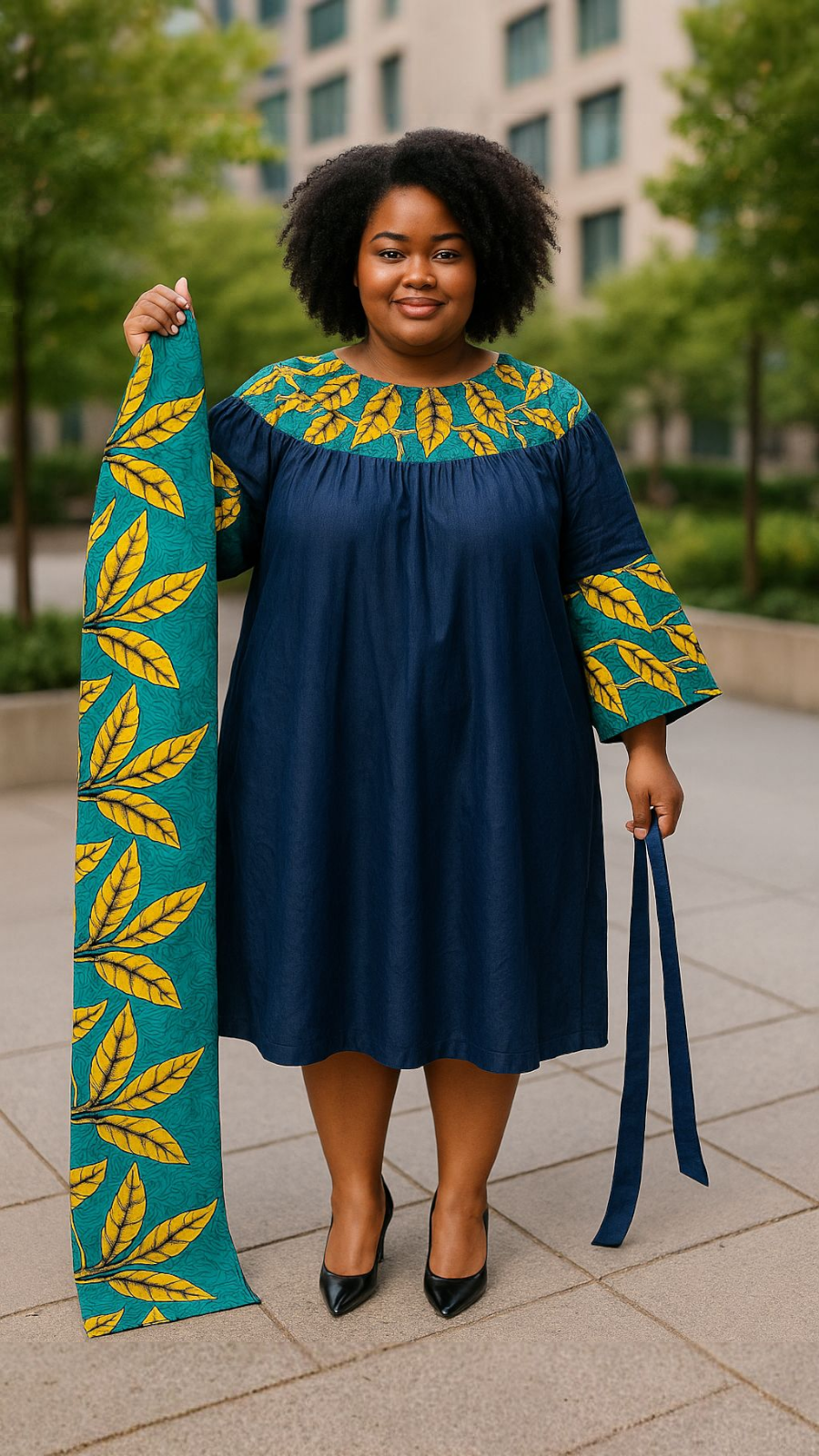 Off Shoulder Denim /Ankara Printed Dress - DMP29 India Batik Off Shoulder Denim /Ankara Printed Dress - DMP29 India Batik