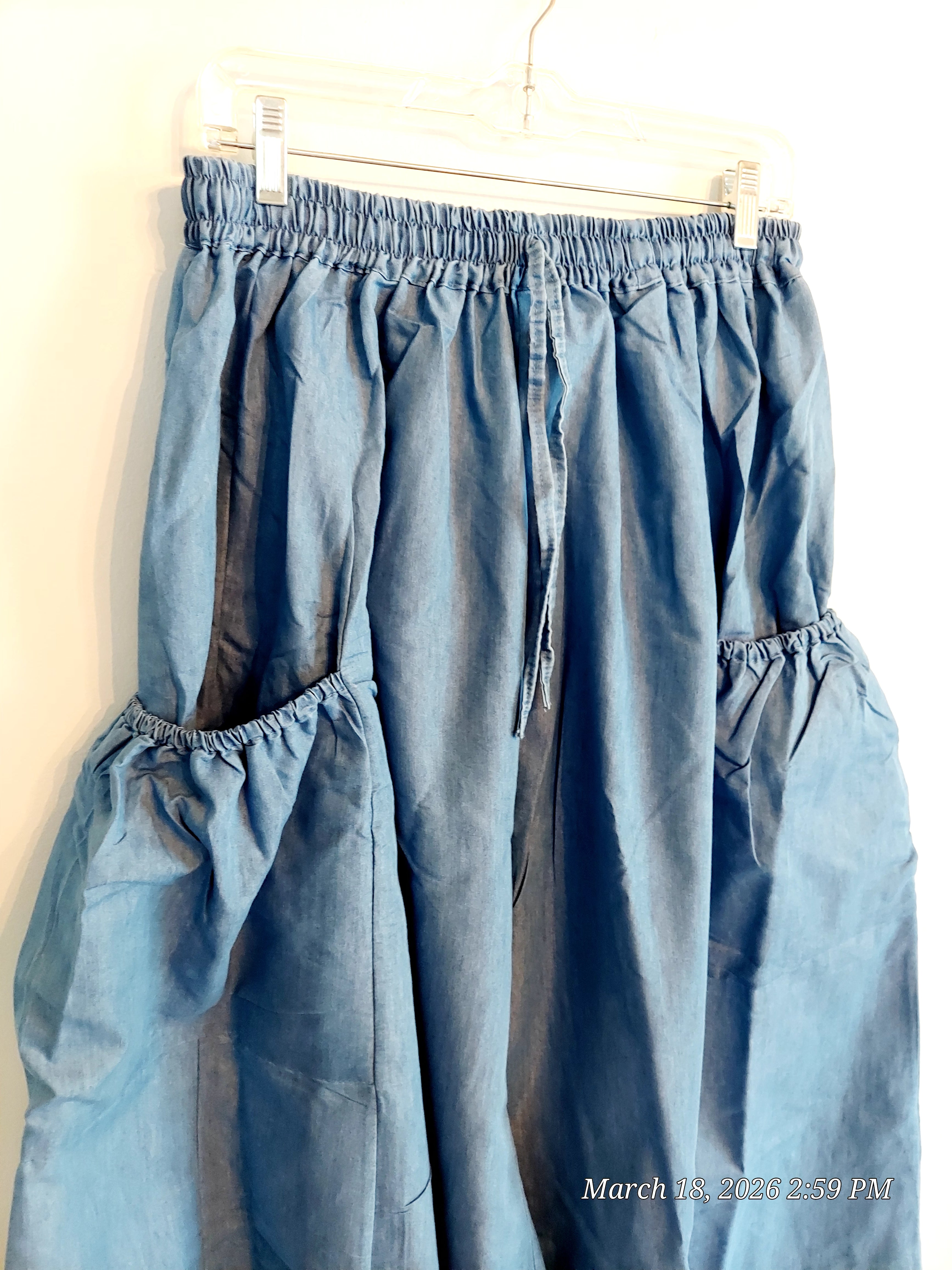 Denim Big Pocket Palazzo Pant - 45 Light Denim