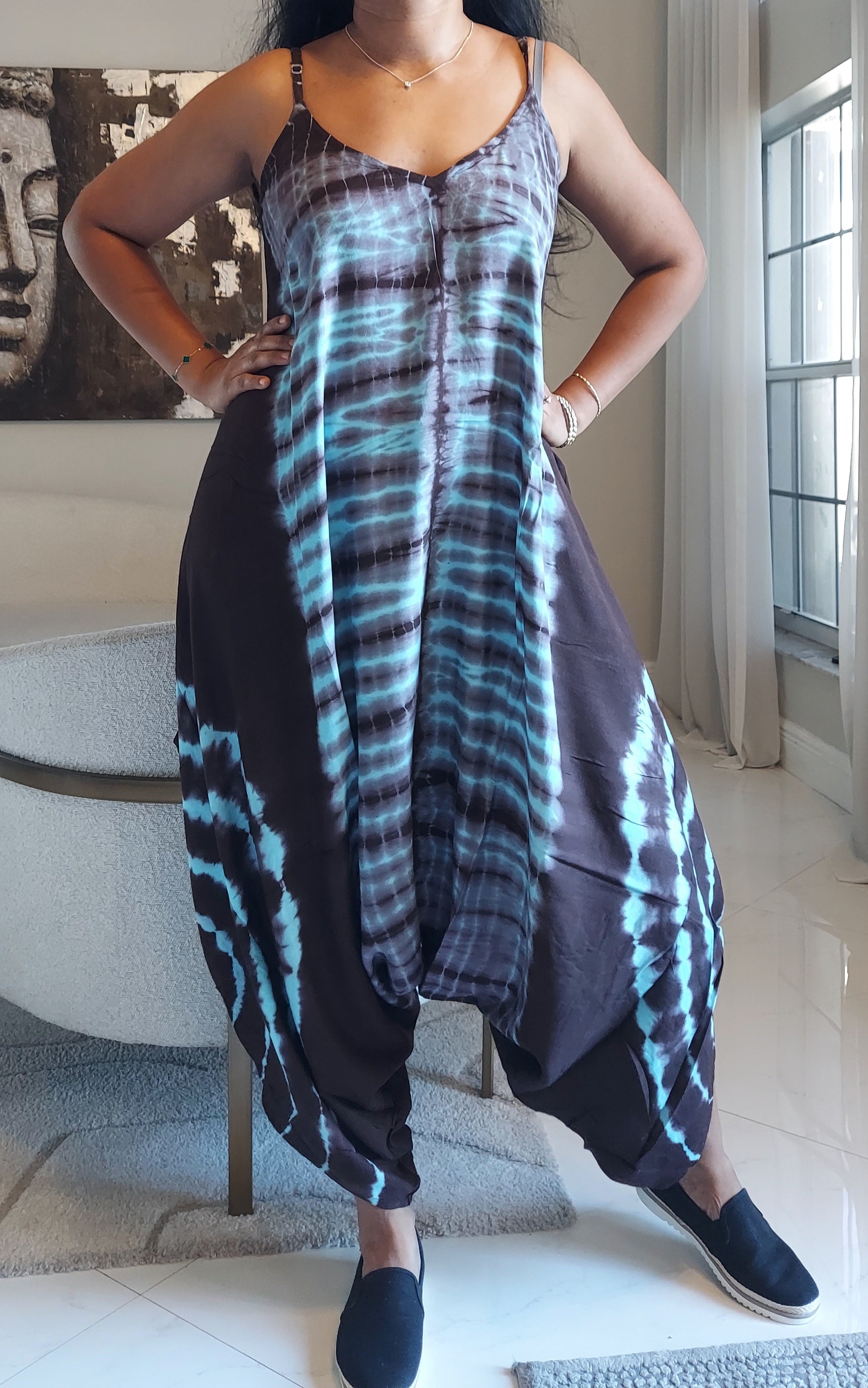 Harem Tie-Dye Jumpsuit 1105 Brown/Aqua