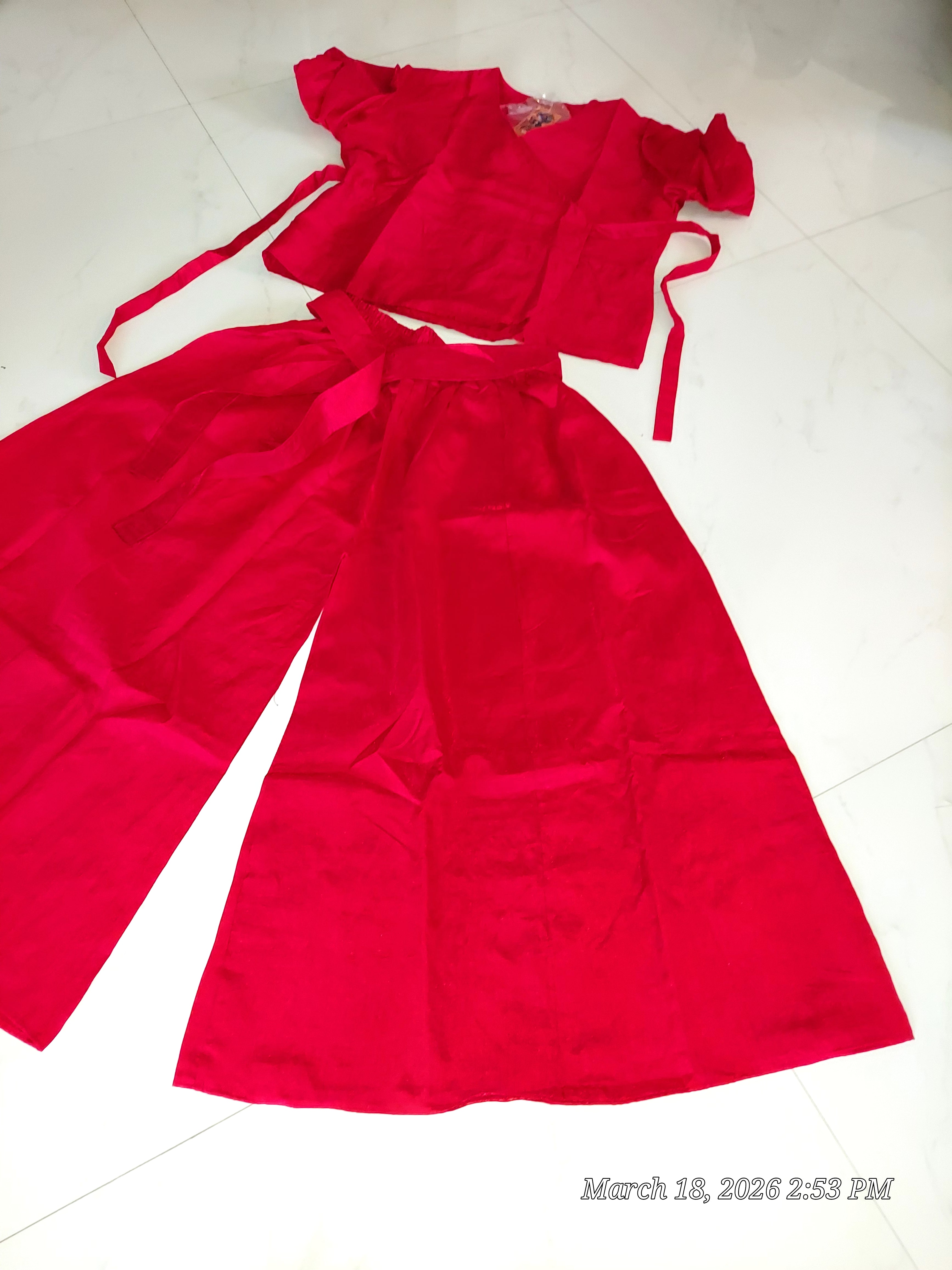 Faux Silk Palazzo Pant Set - Red 4196