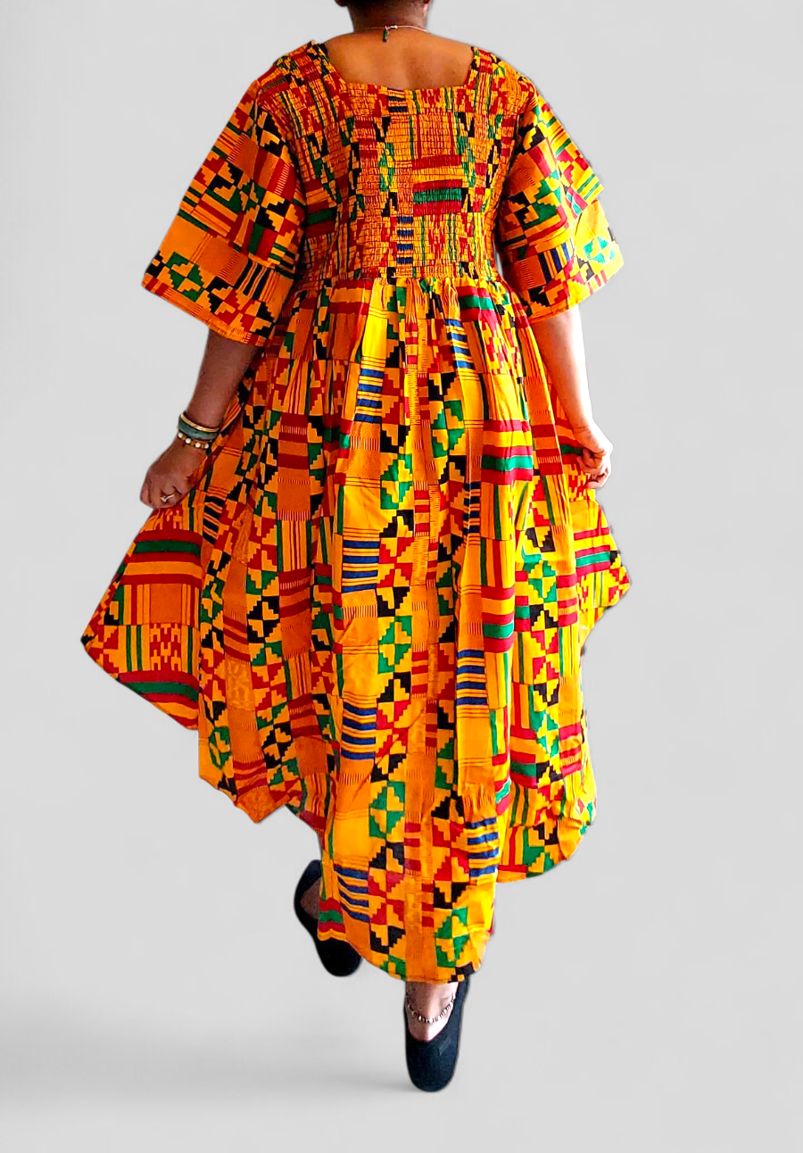 Women High/Low Flounce Dress  -DRS045 Kente