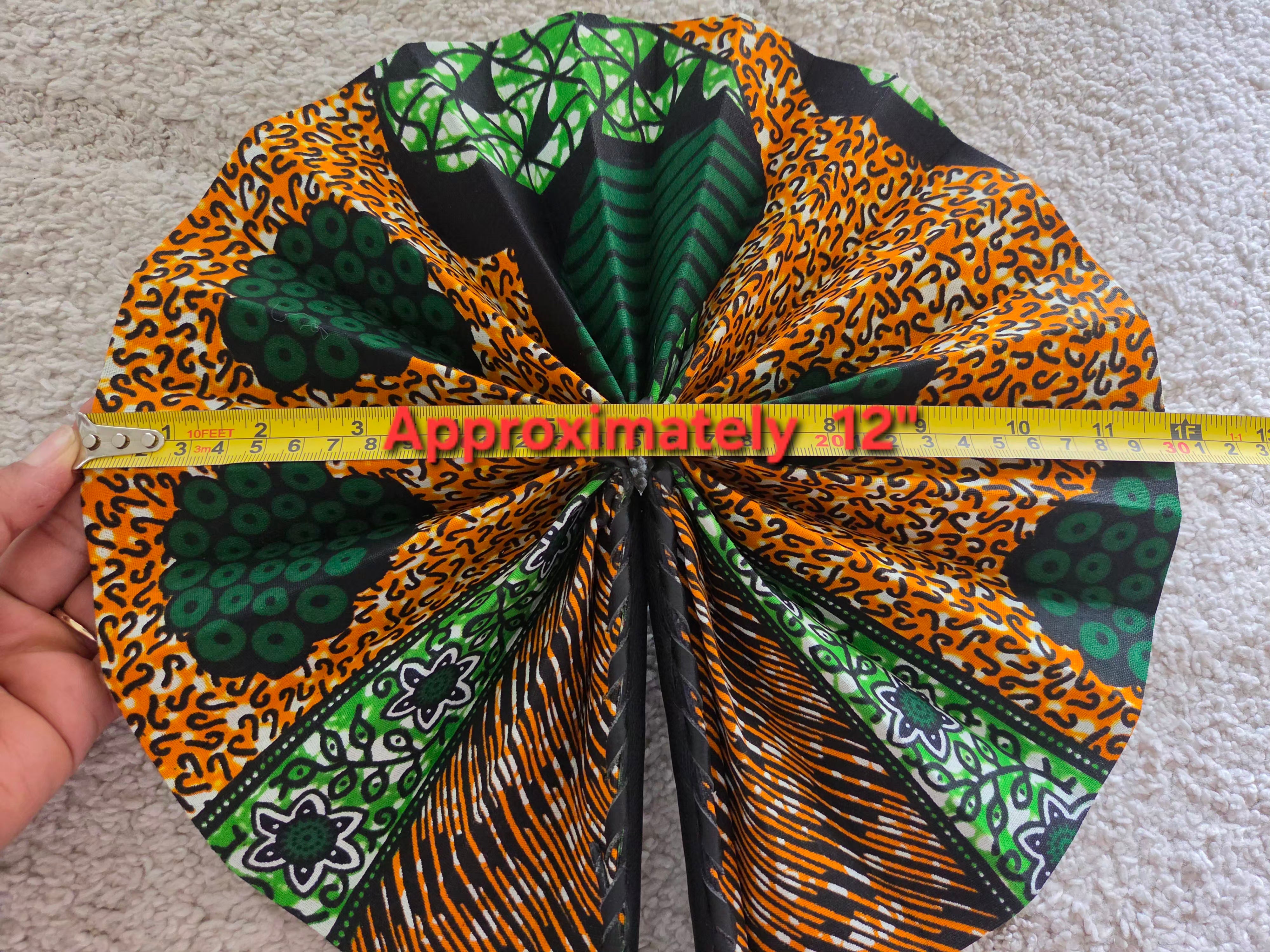African Print Circle Foldable Handheld Fan / Black