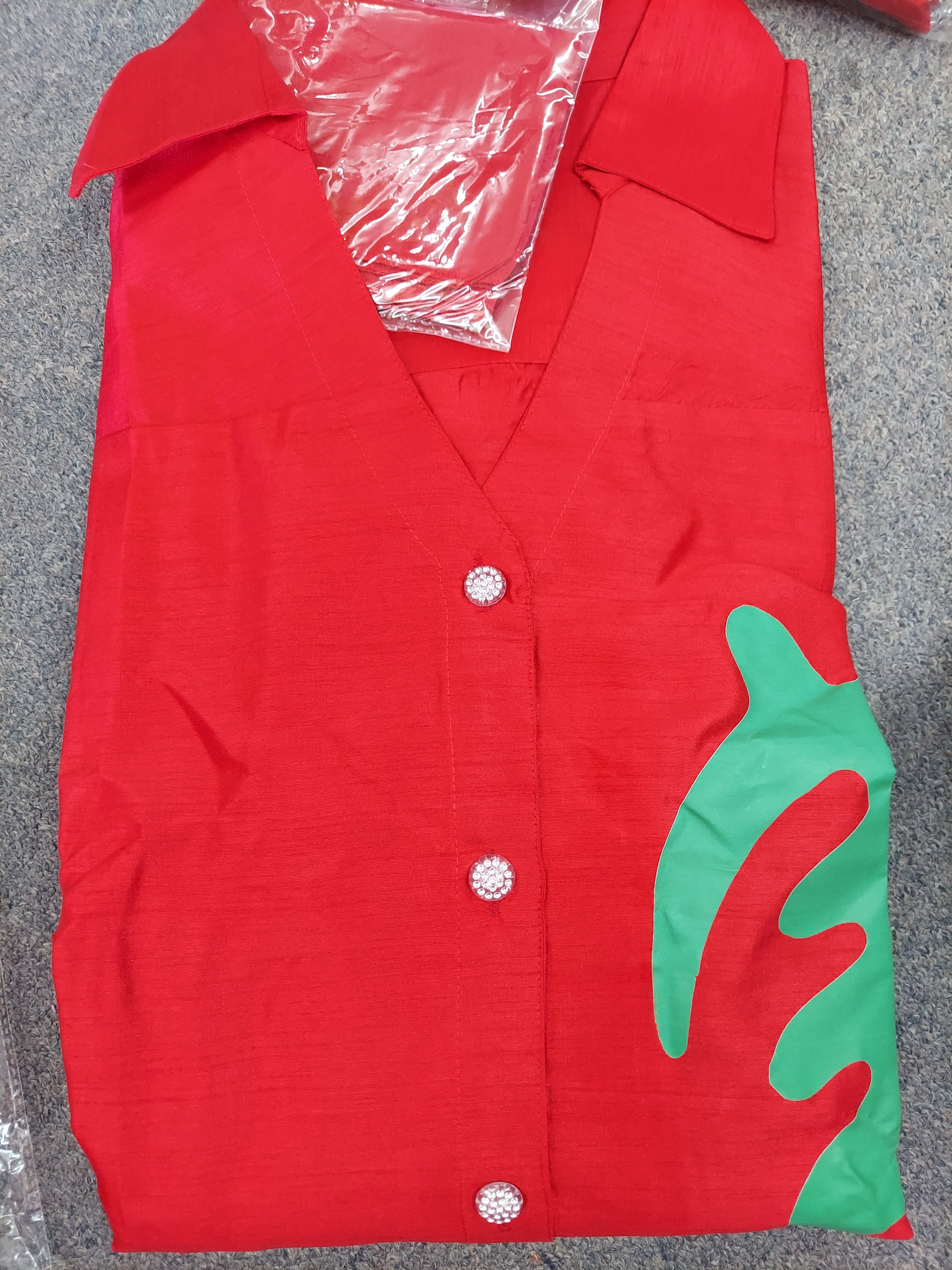 Swing Dress/ Faux Silk/ Ruffle Sleeve With Gyname Decal 758G Red