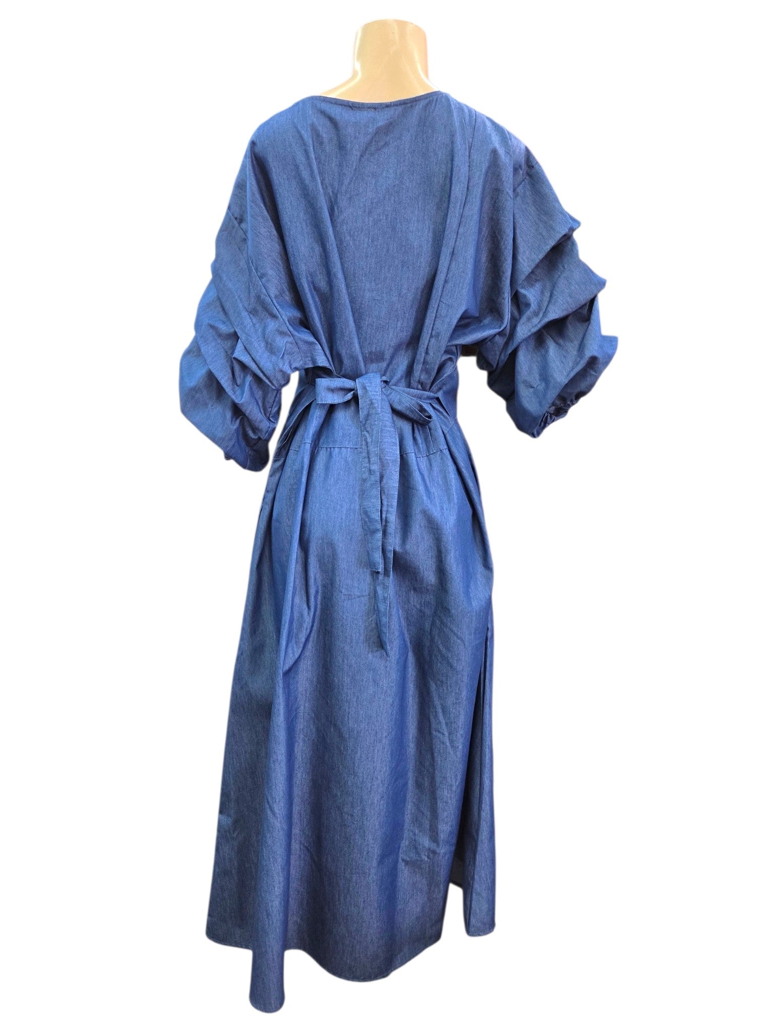 Denim Wrap Dress With Ruffle Sleeve S2