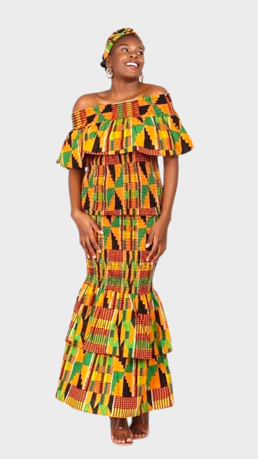 Smock fit & flare Skirt & Blouse Set-Kente DRS019