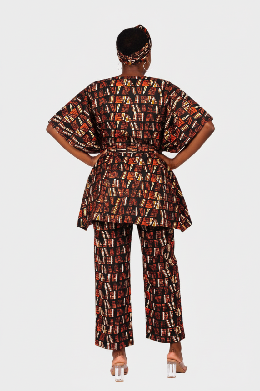 Peplum / kaftan Top & Pant Set Brown 806
