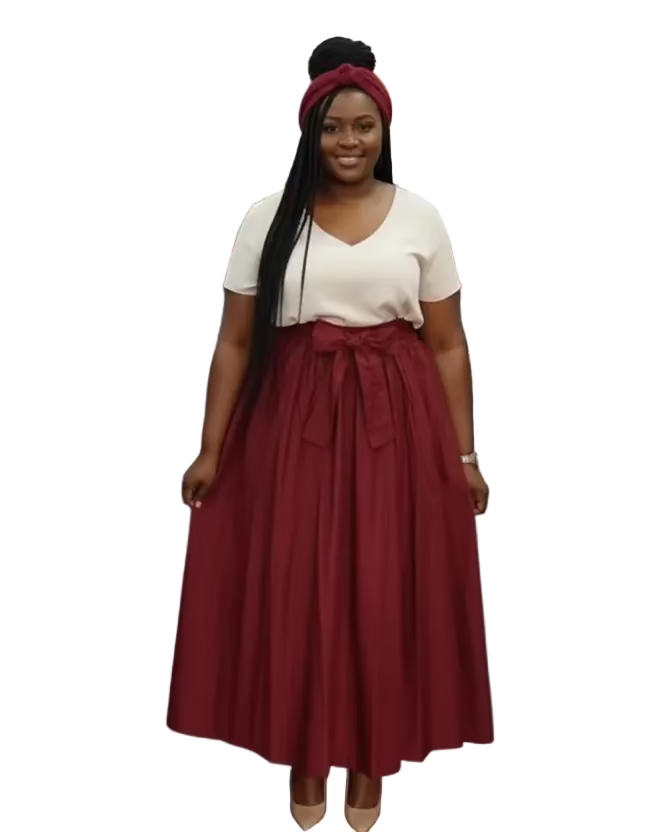 7001- Solid Long Maxi Skirt-Burnt Red