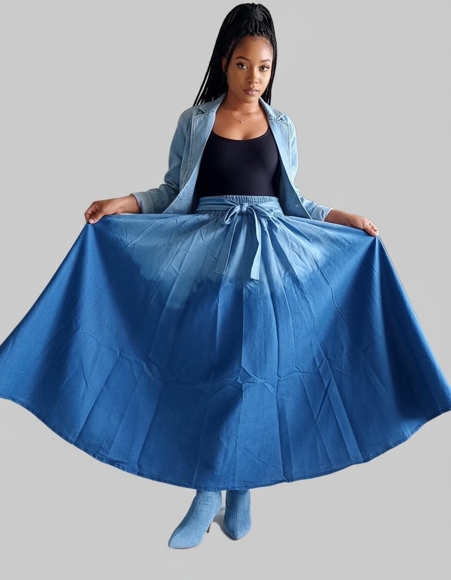 Denim Maxi Skirt Two Tone 49