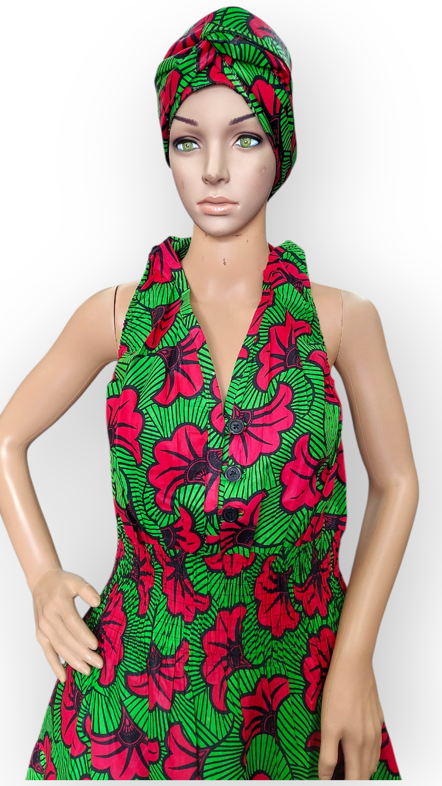 Smocked Halter Dress With Scarf Fuchsia Floral - 3028L